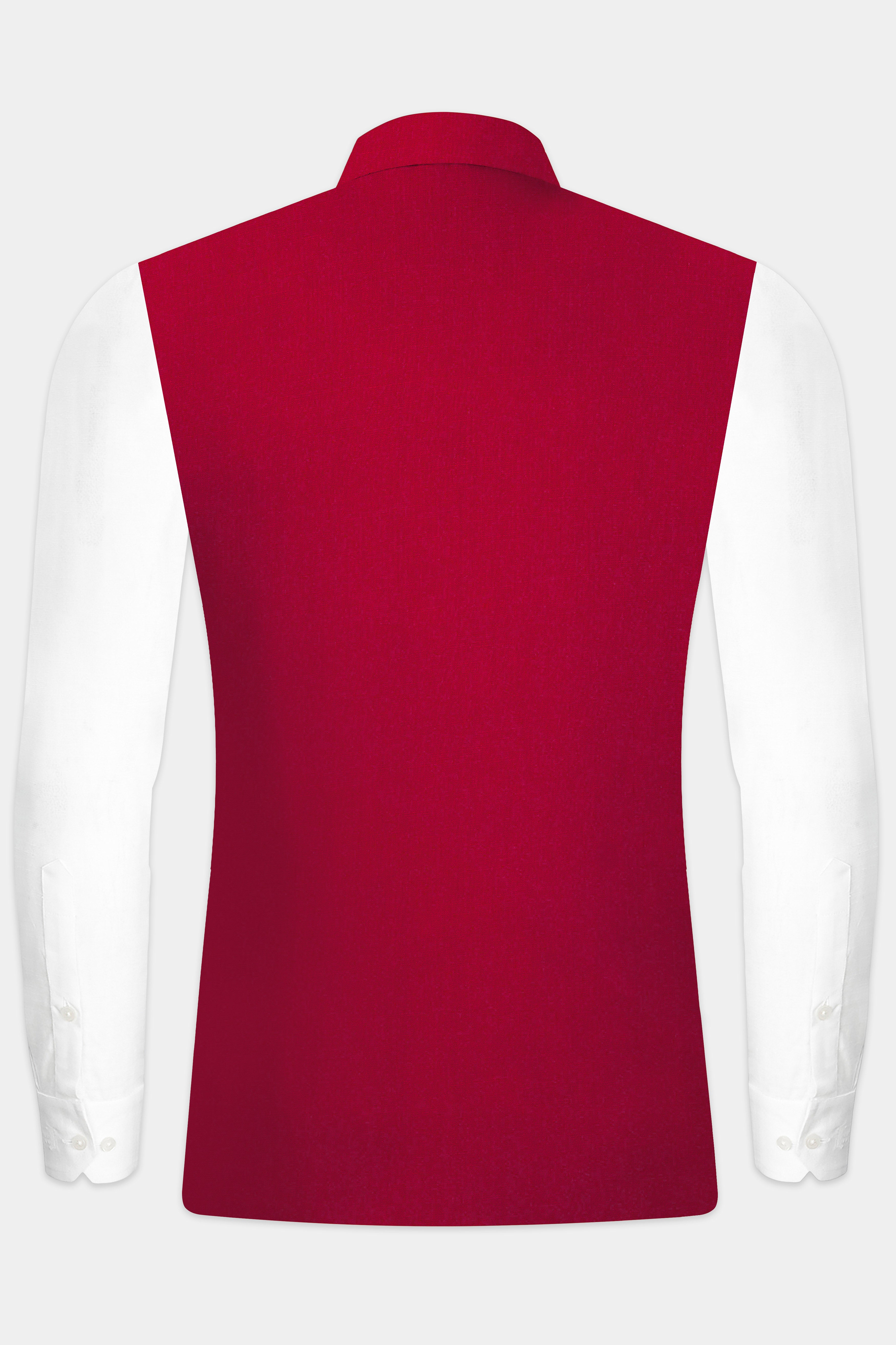Vermilion-Chili Red Solid Wool Rich Slight Stretch Nehru Jacket