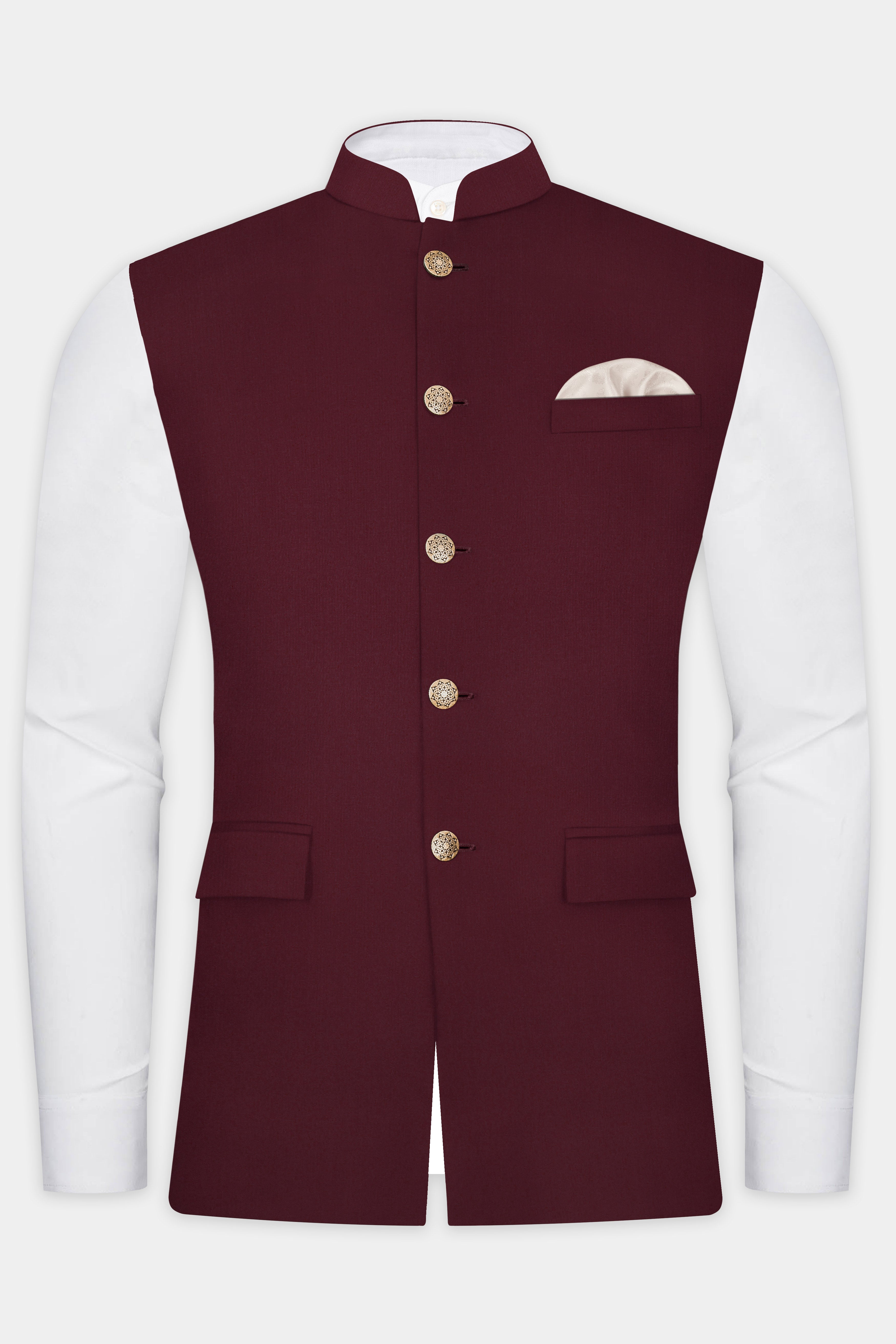 Merlot-Wine Berry Solid Wool Rich Nehru Jacket