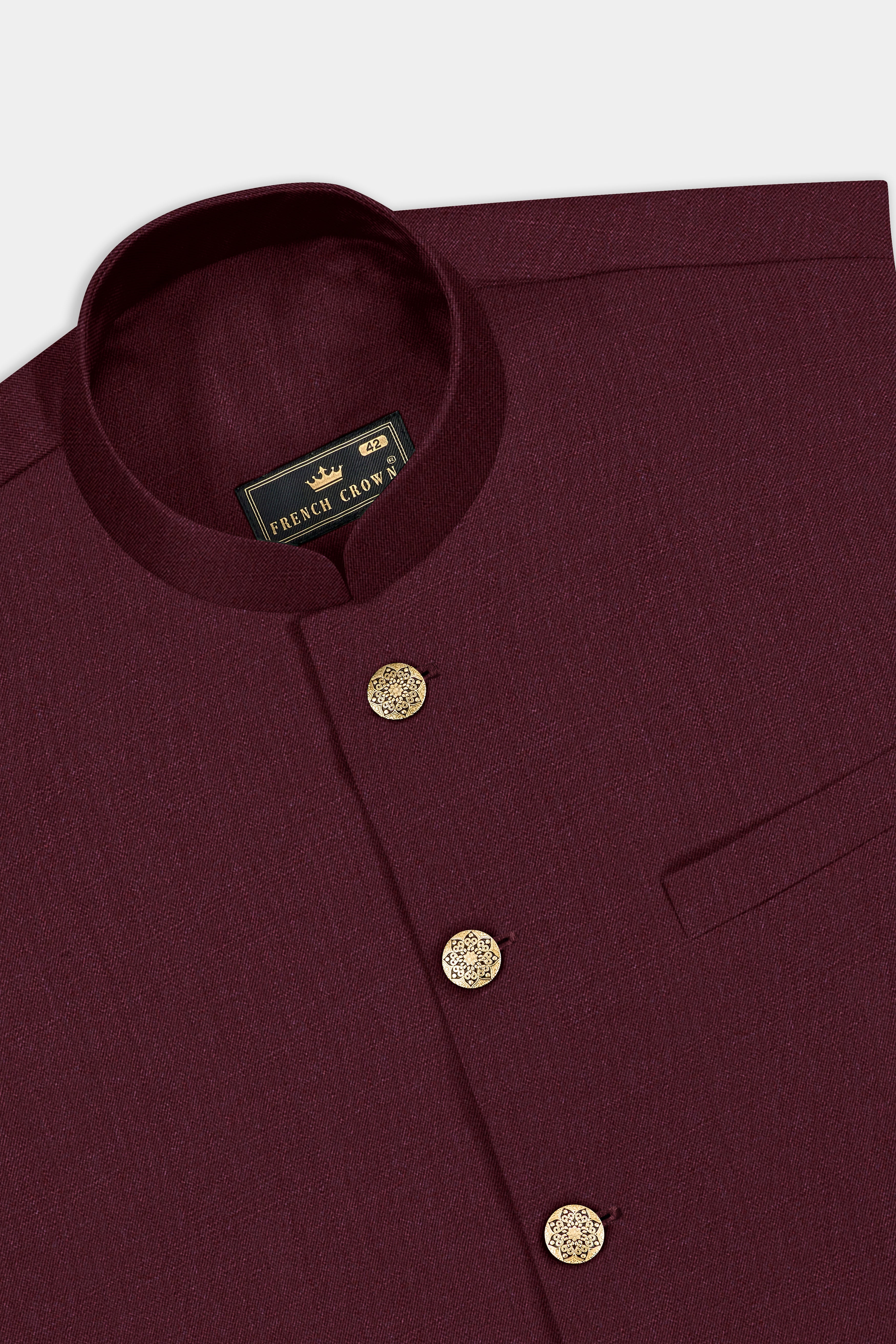 Merlot-Wine Berry Solid Wool Rich Nehru Jacket