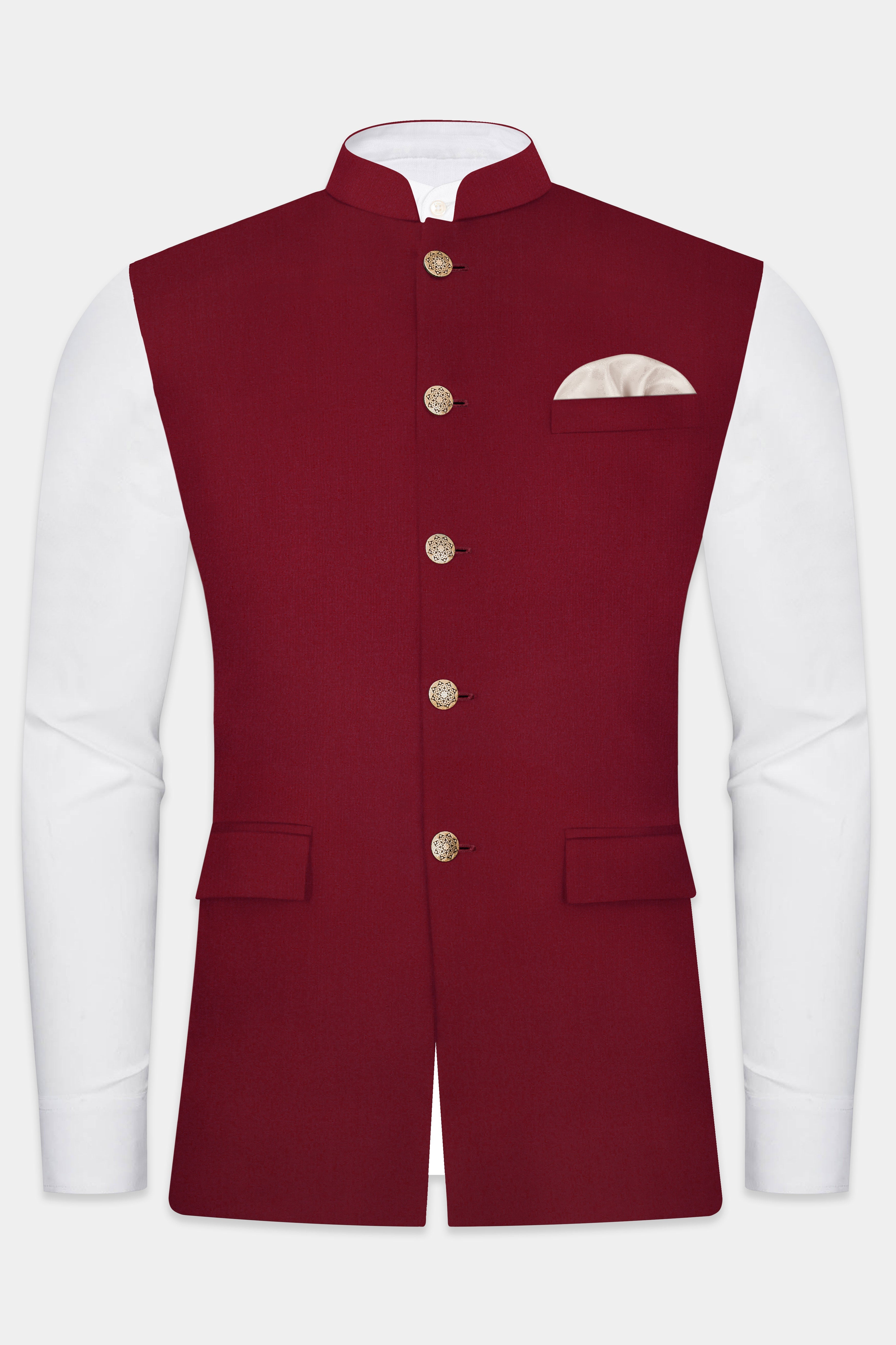 CrimsonAce-Cherry Red Solid Wool Rich Nehru Jacket