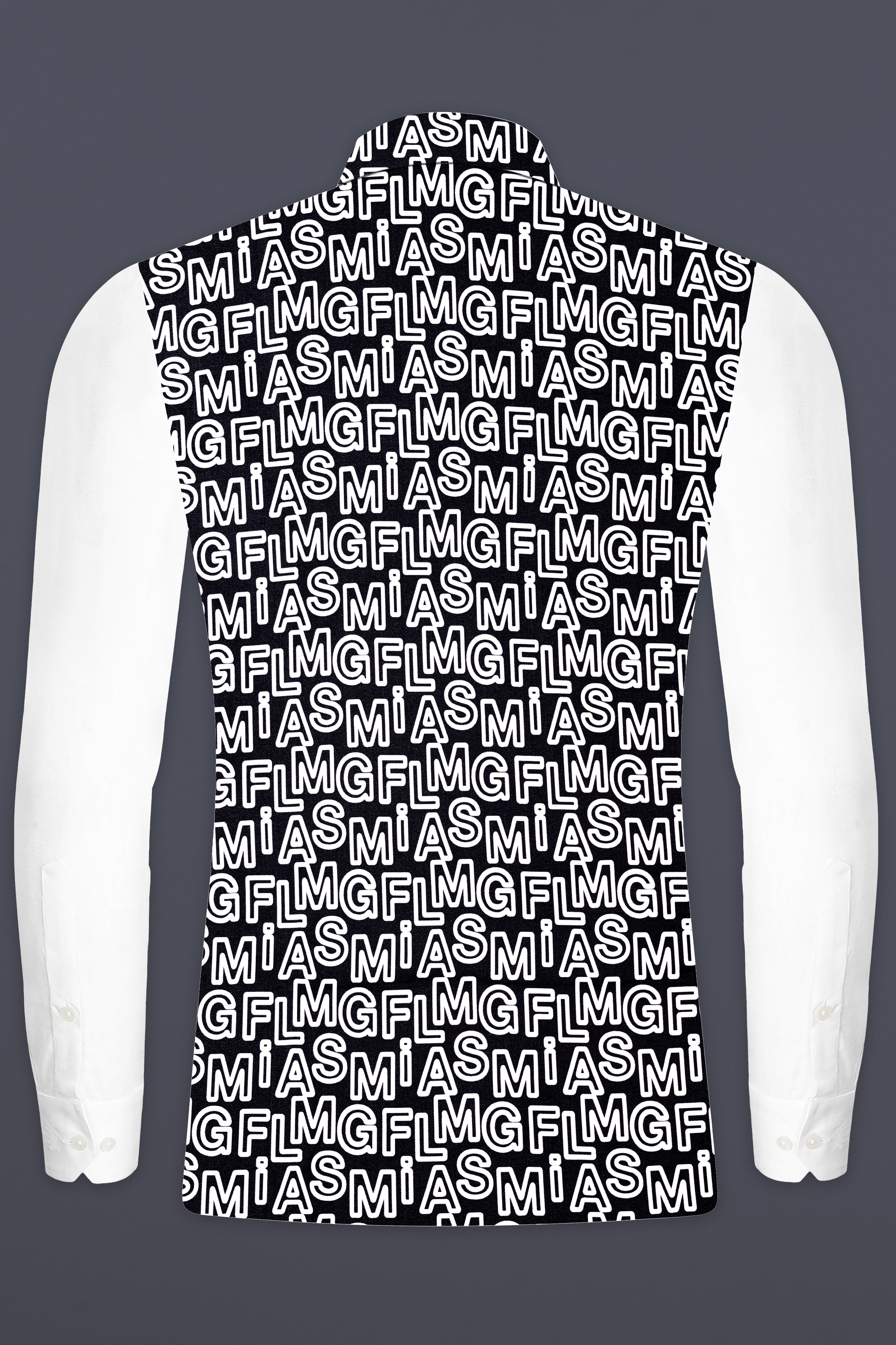 Jaguar Black And Bright White Alphabets Printed Premium Cotton Nehru Jacket