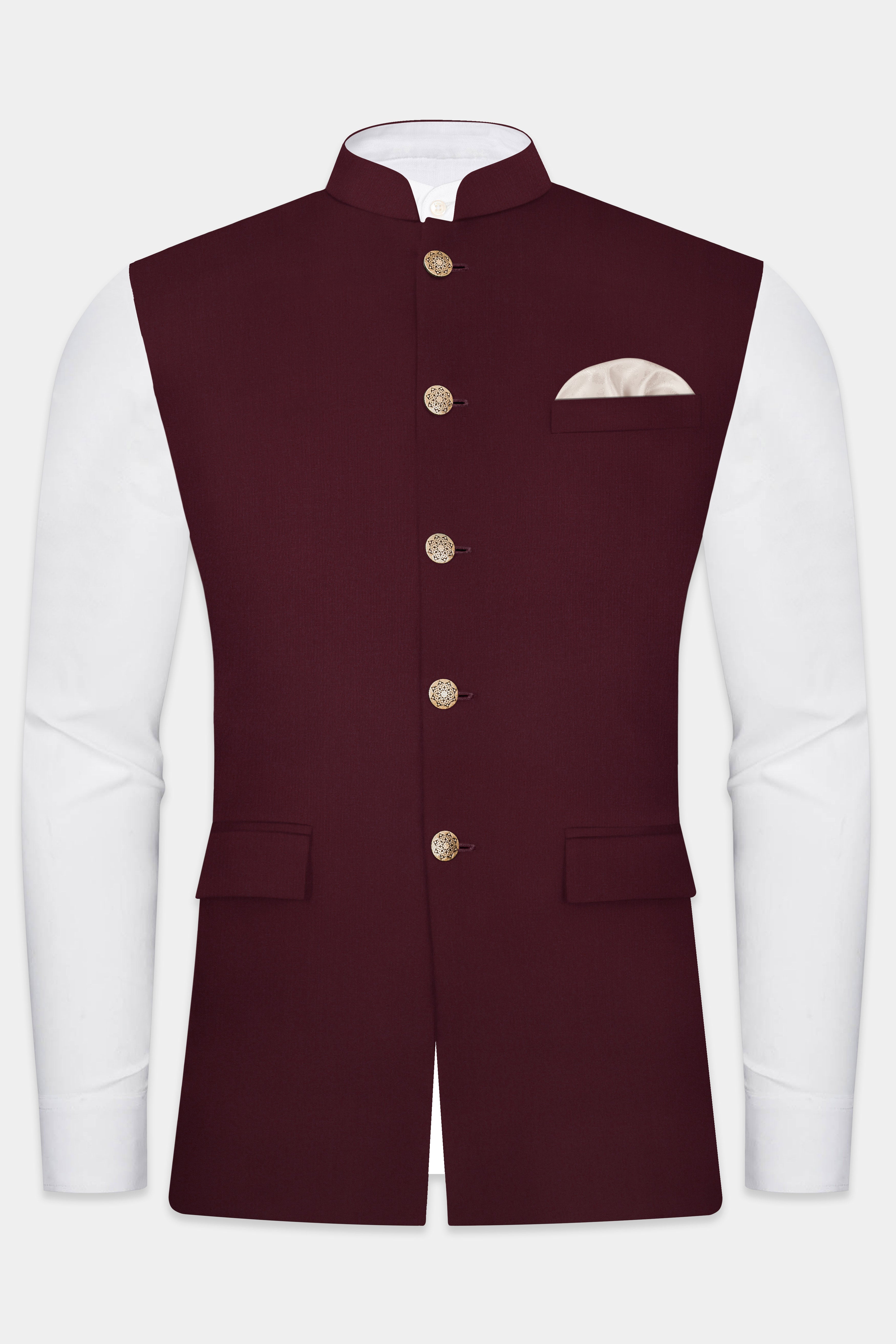 SepiaElite-Tamarind Brown Solid Wool Rich Nehru Jacket