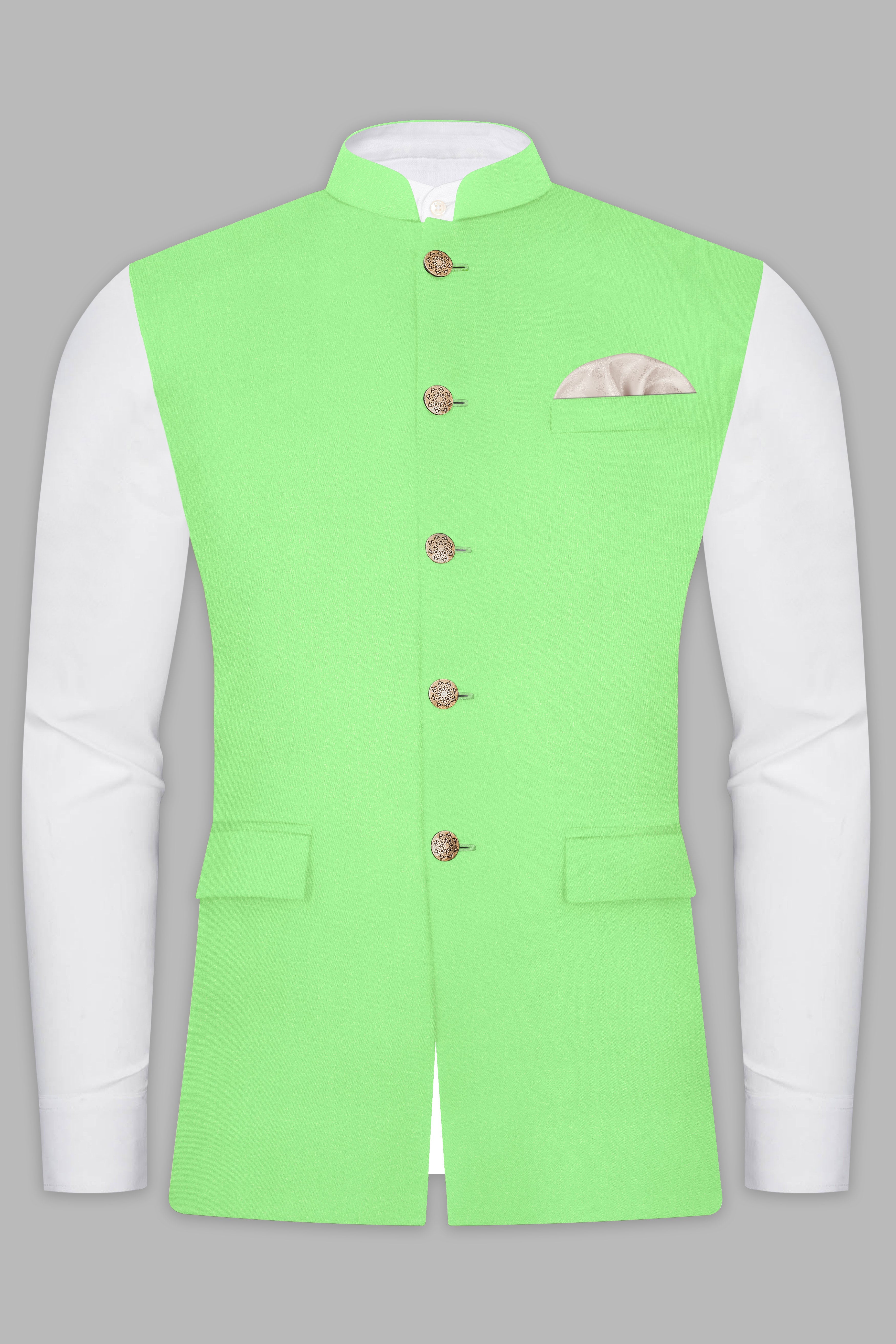 Emerald-Mint Green Solid Wool Rich Nehru Jacket