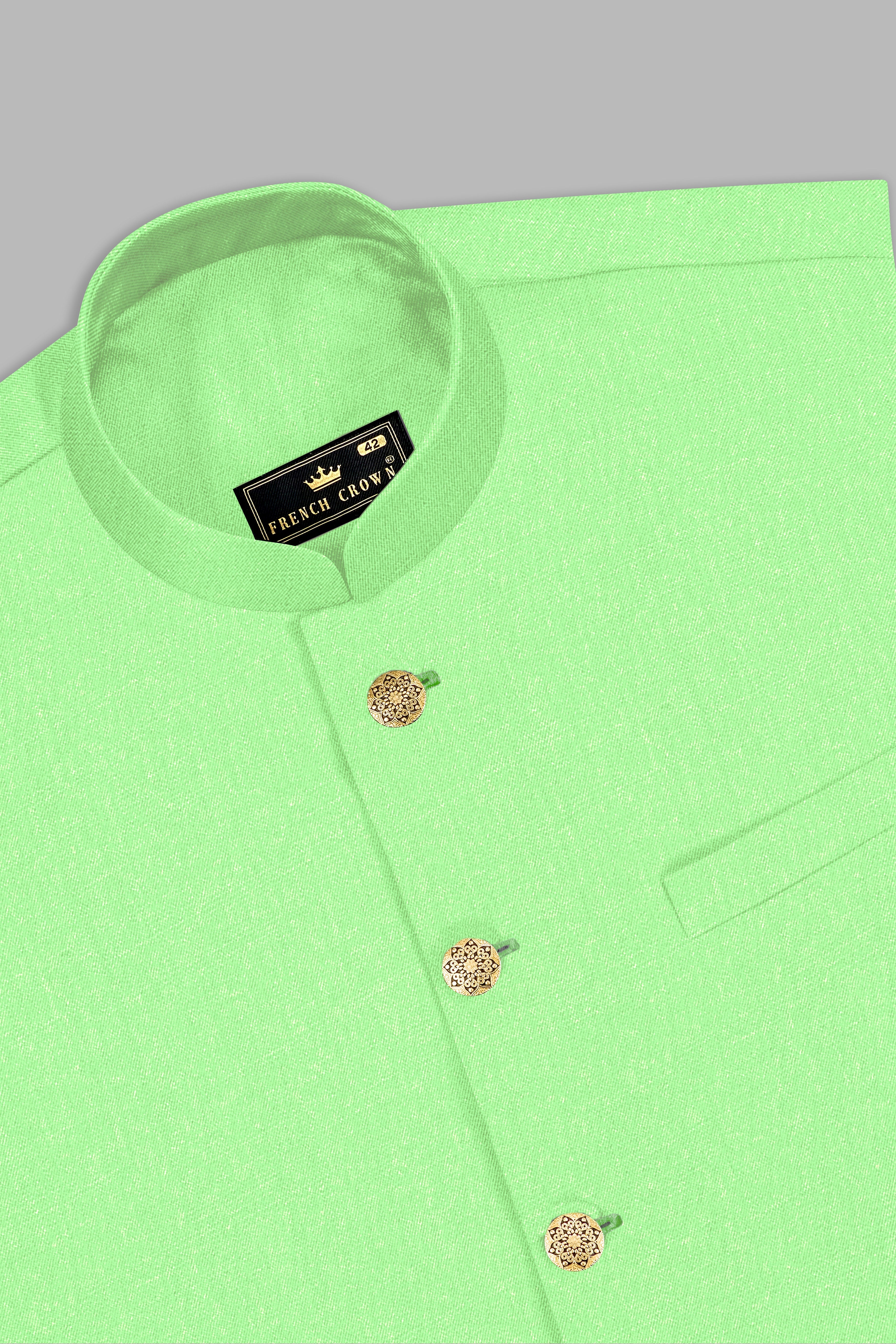 Emerald-Mint Green Solid Wool Rich Nehru Jacket