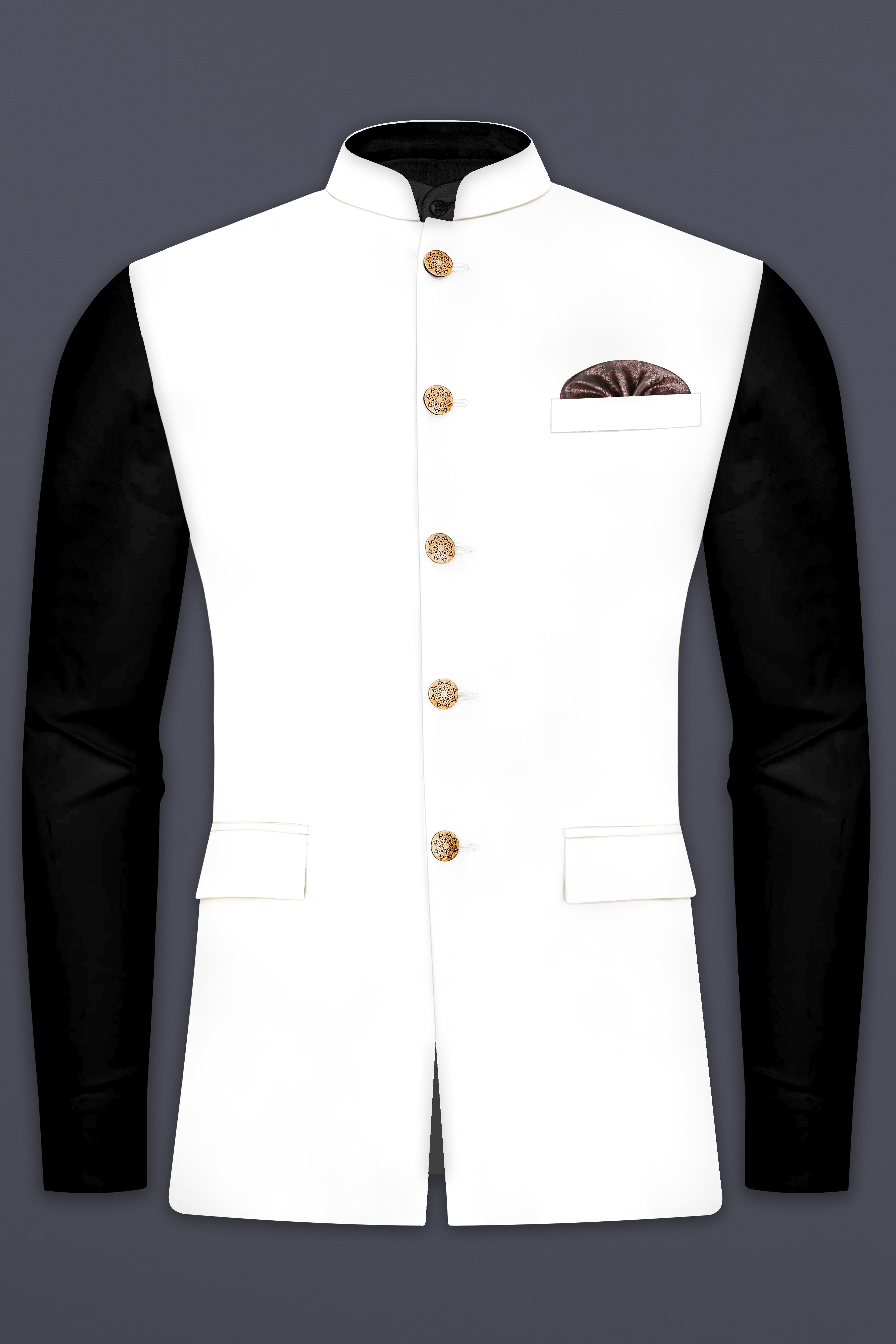 Off White Solid Wool Rich Nehru Jacket