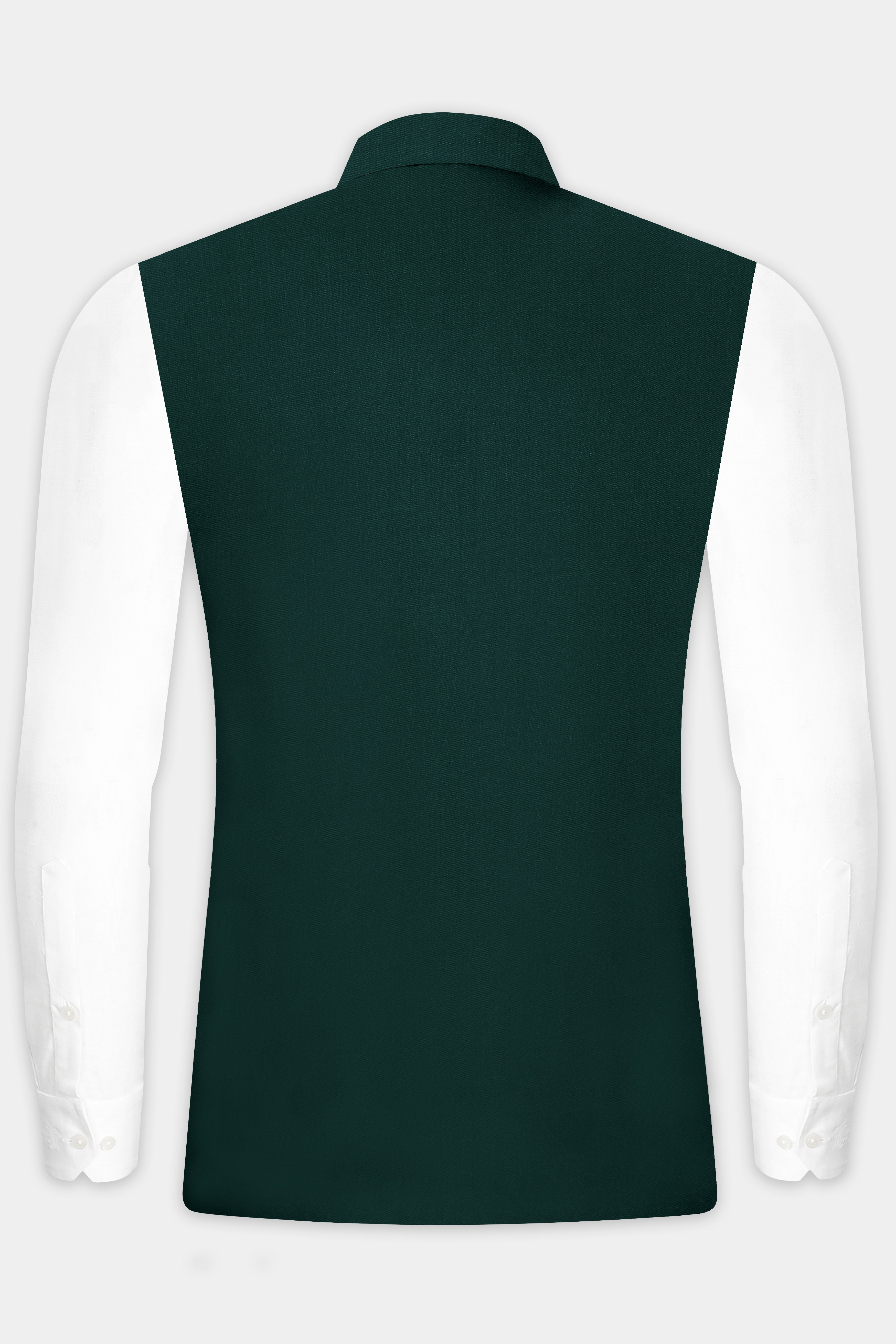 Emerald-Zucchini Green Solid Wool Rich Slight Stretch Nehru Jacket