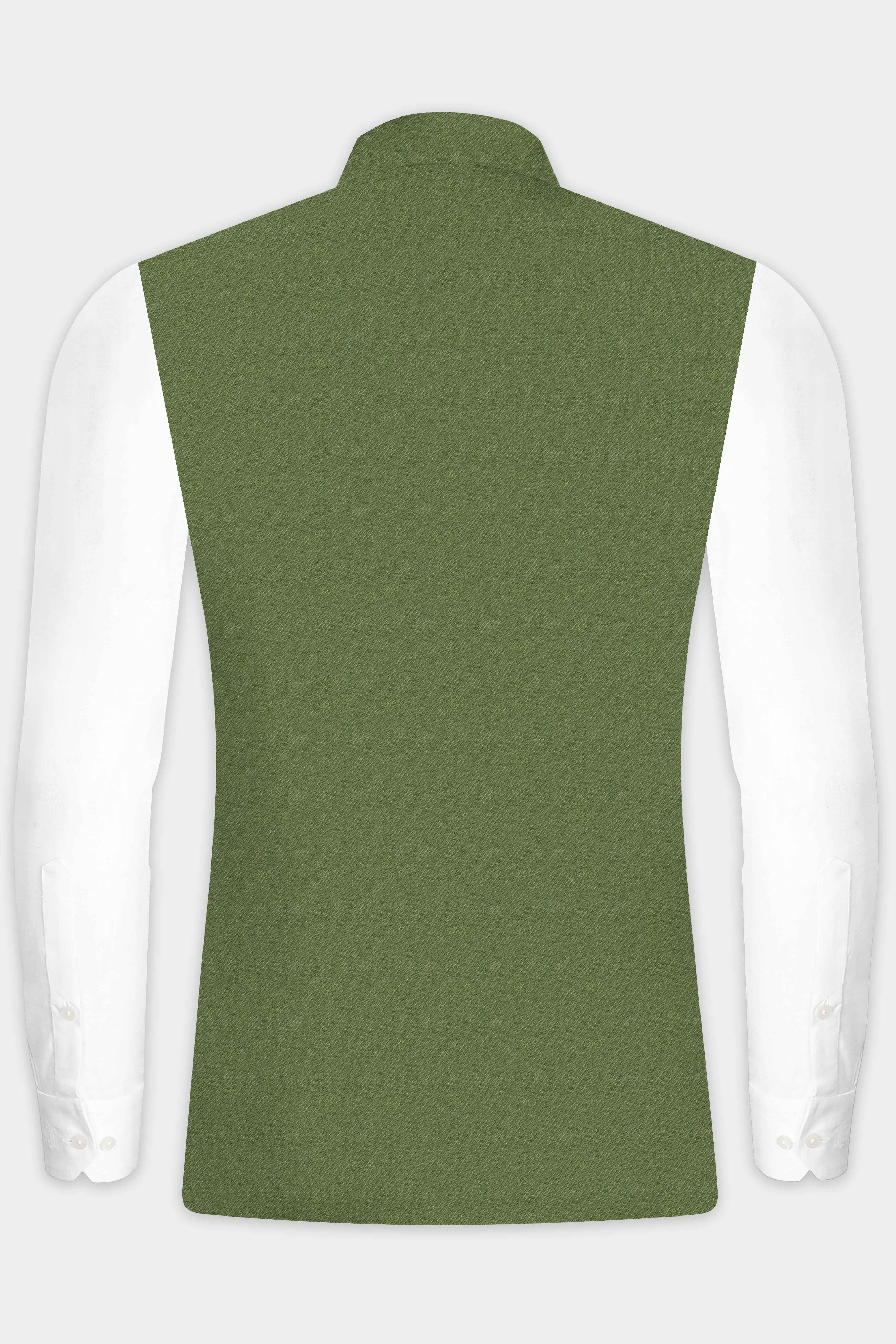 Verdure-Finch Green Solid Tweed Nehru Jacket