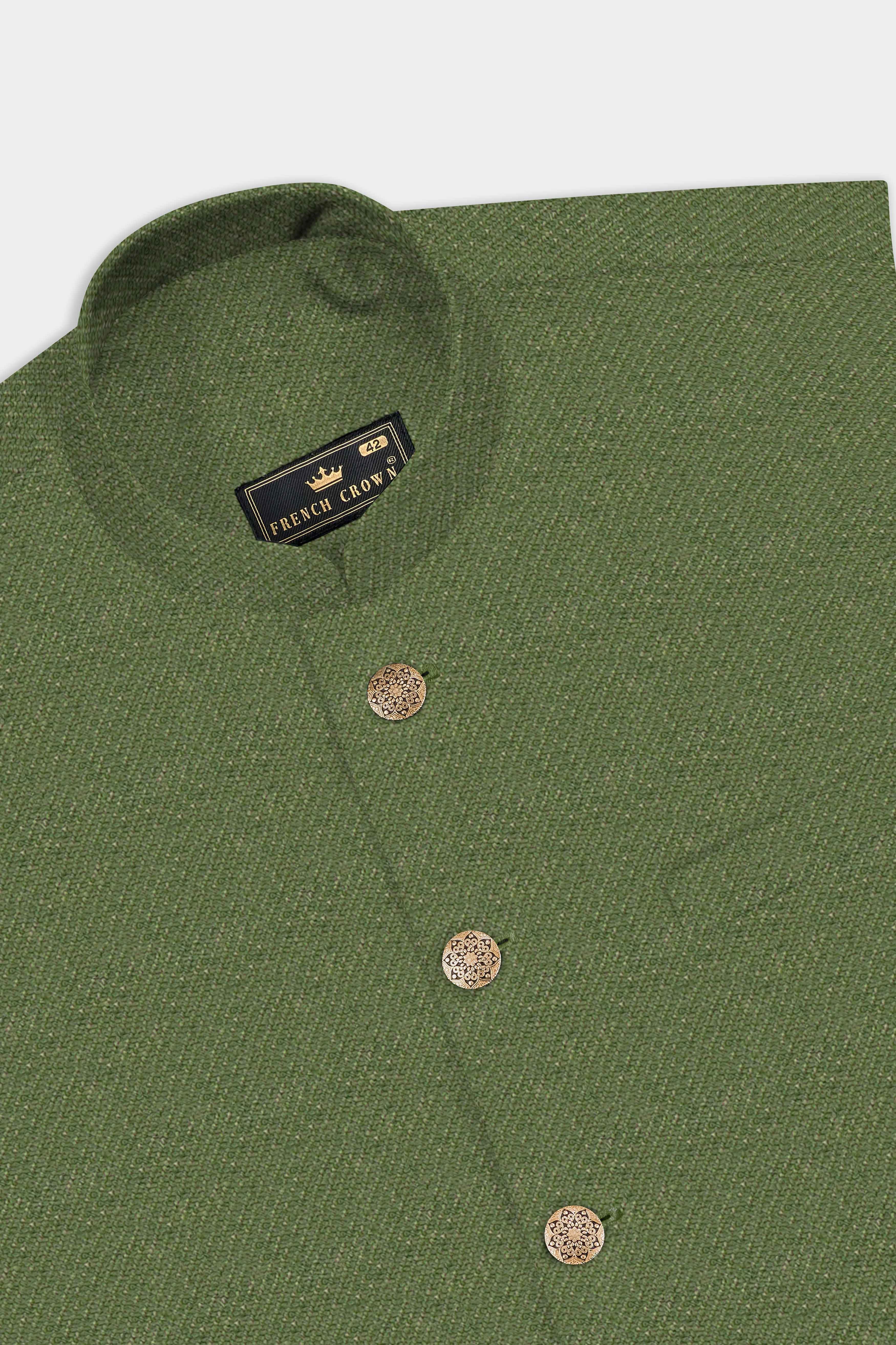 Verdure-Finch Green Solid Tweed Nehru Jacket