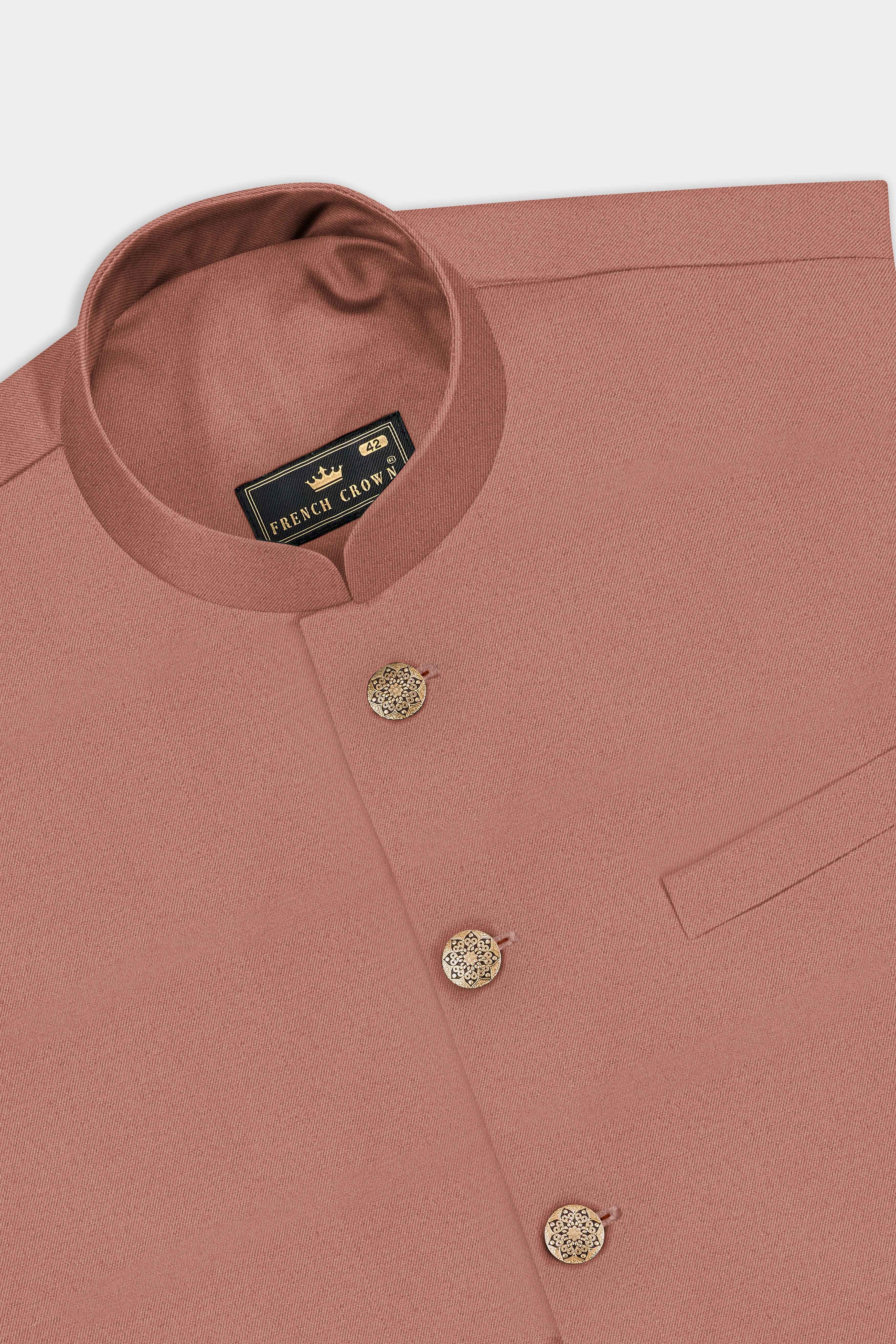 Apricot Crest-Coral tree Peach Solid Tweed Nehru Jacket