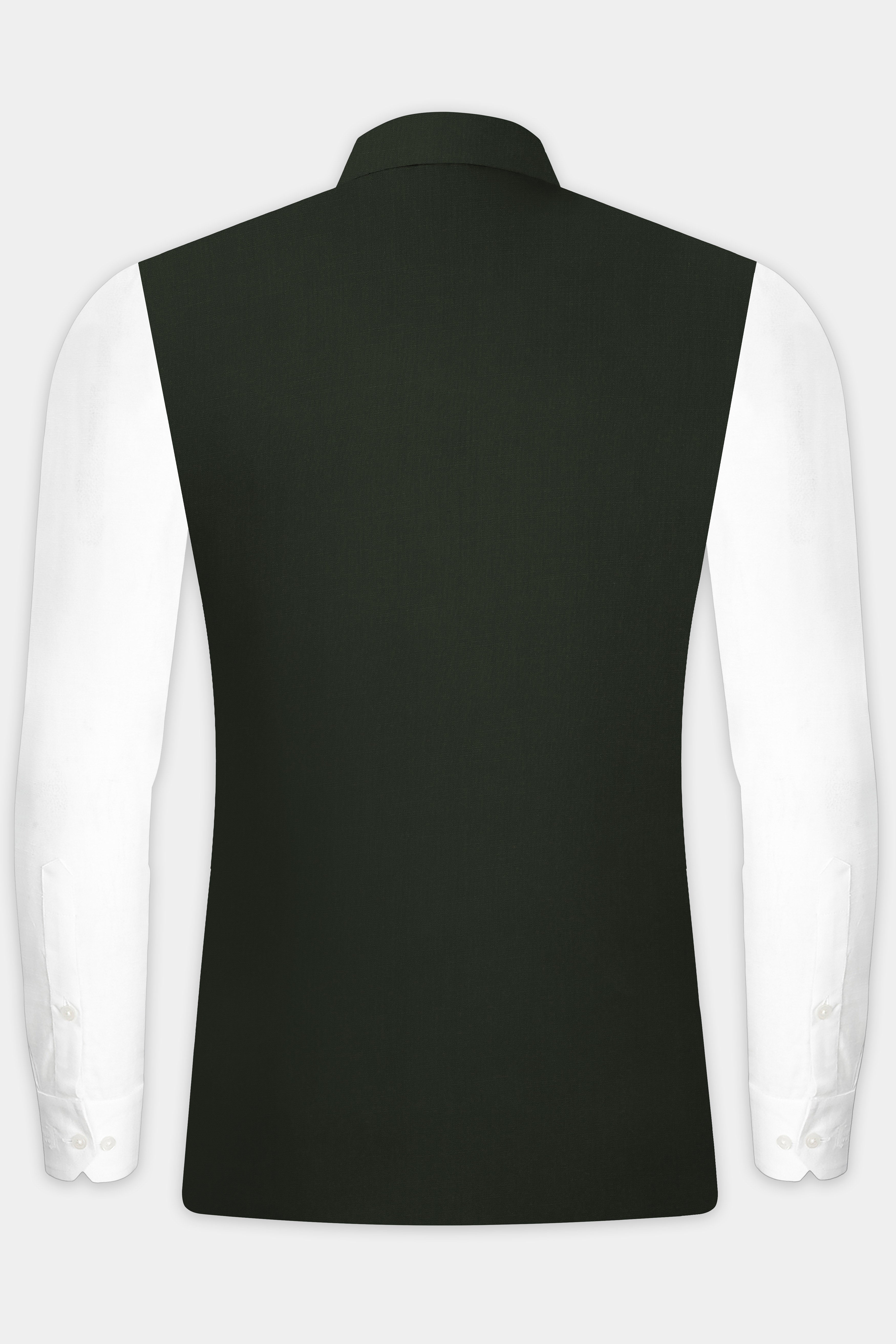 Verdant Majesty-Juniper Green Solid Wool Rich Stretchable Nehru Jacket