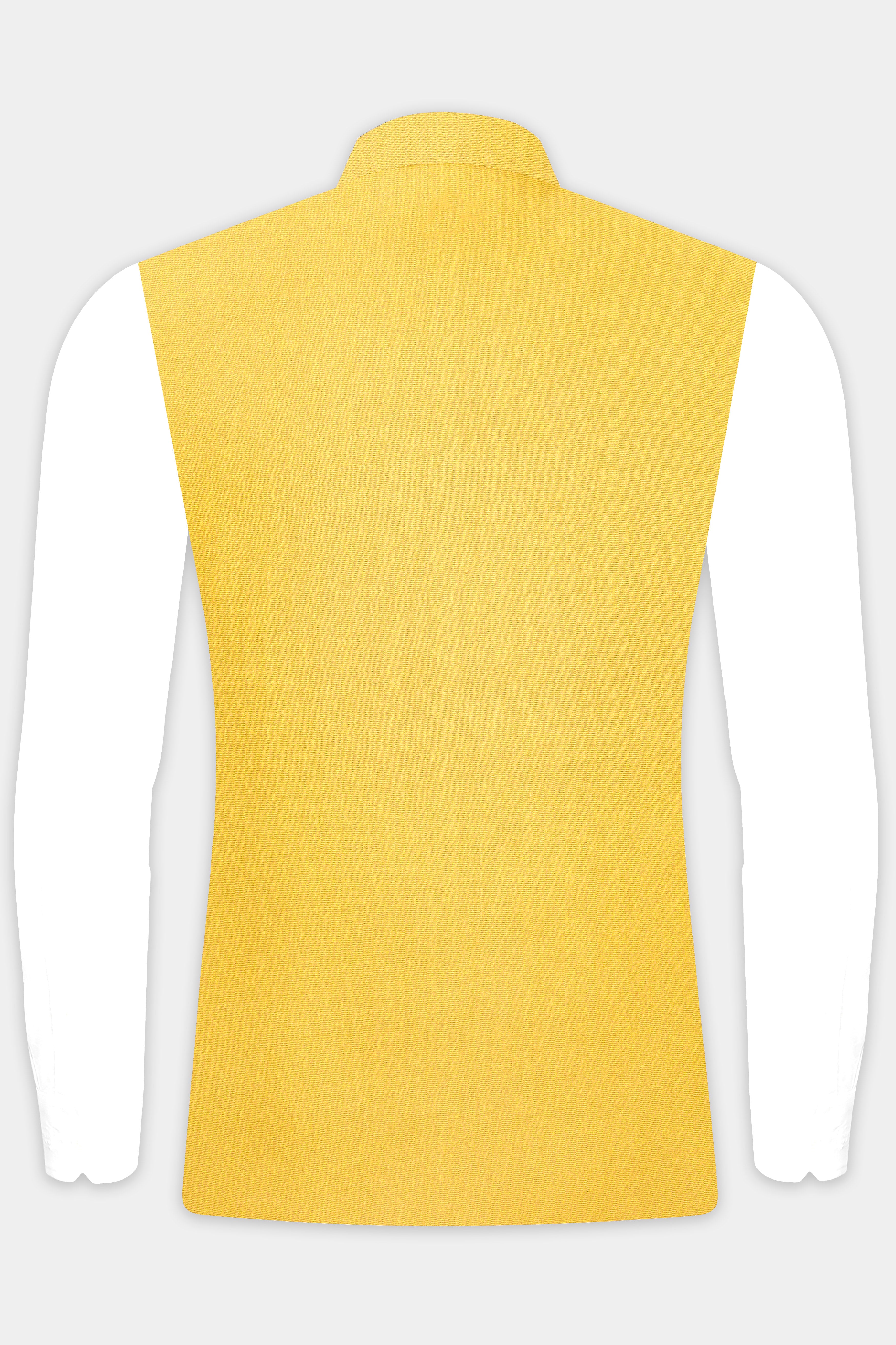 Saffron Elegance-Lemon Yellow Solid Wool Rich Stretchable Nehru Jacket