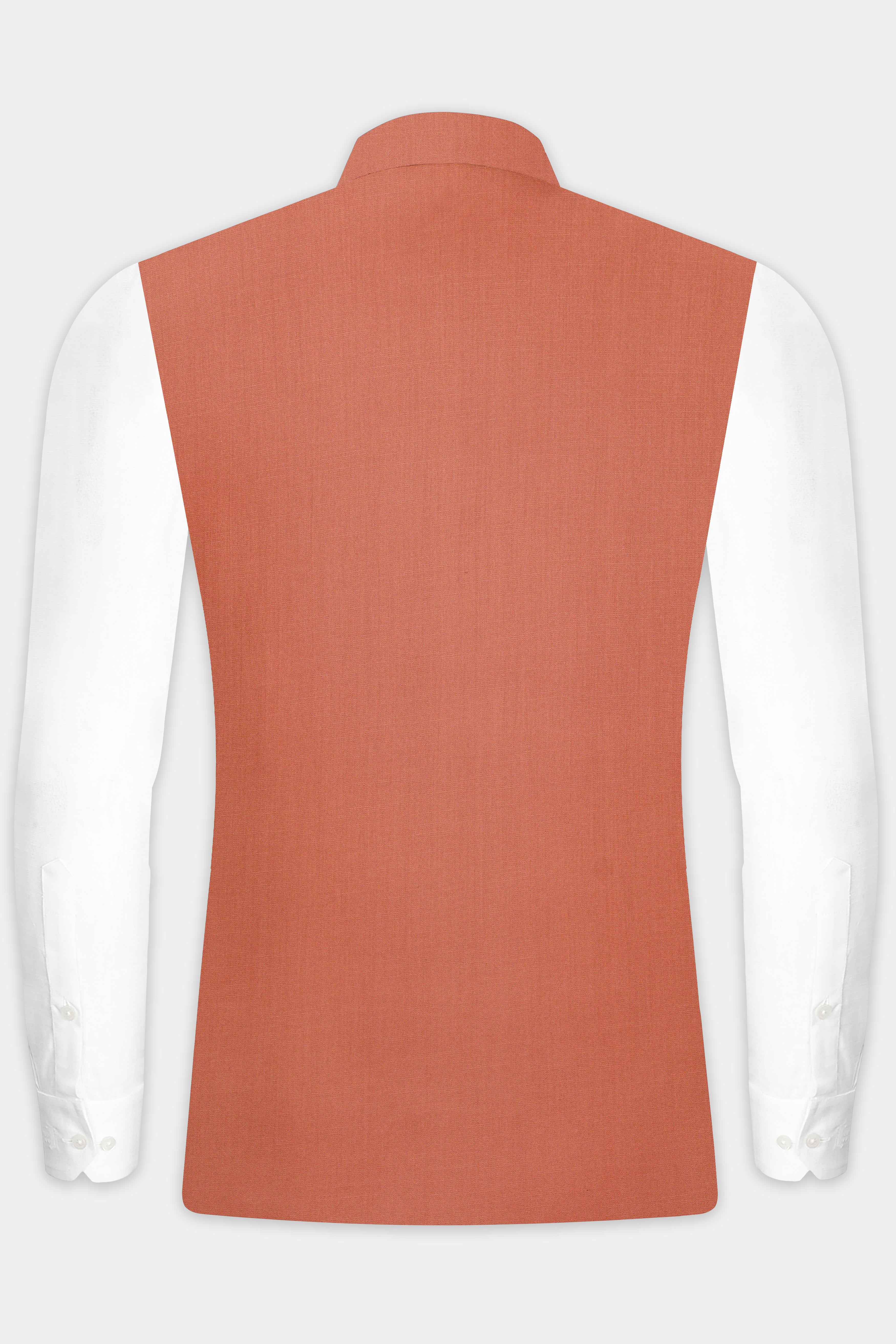 Spiced Sunset-Salmon Orange Solid Wool Rich Stretchable Nehru Jacket