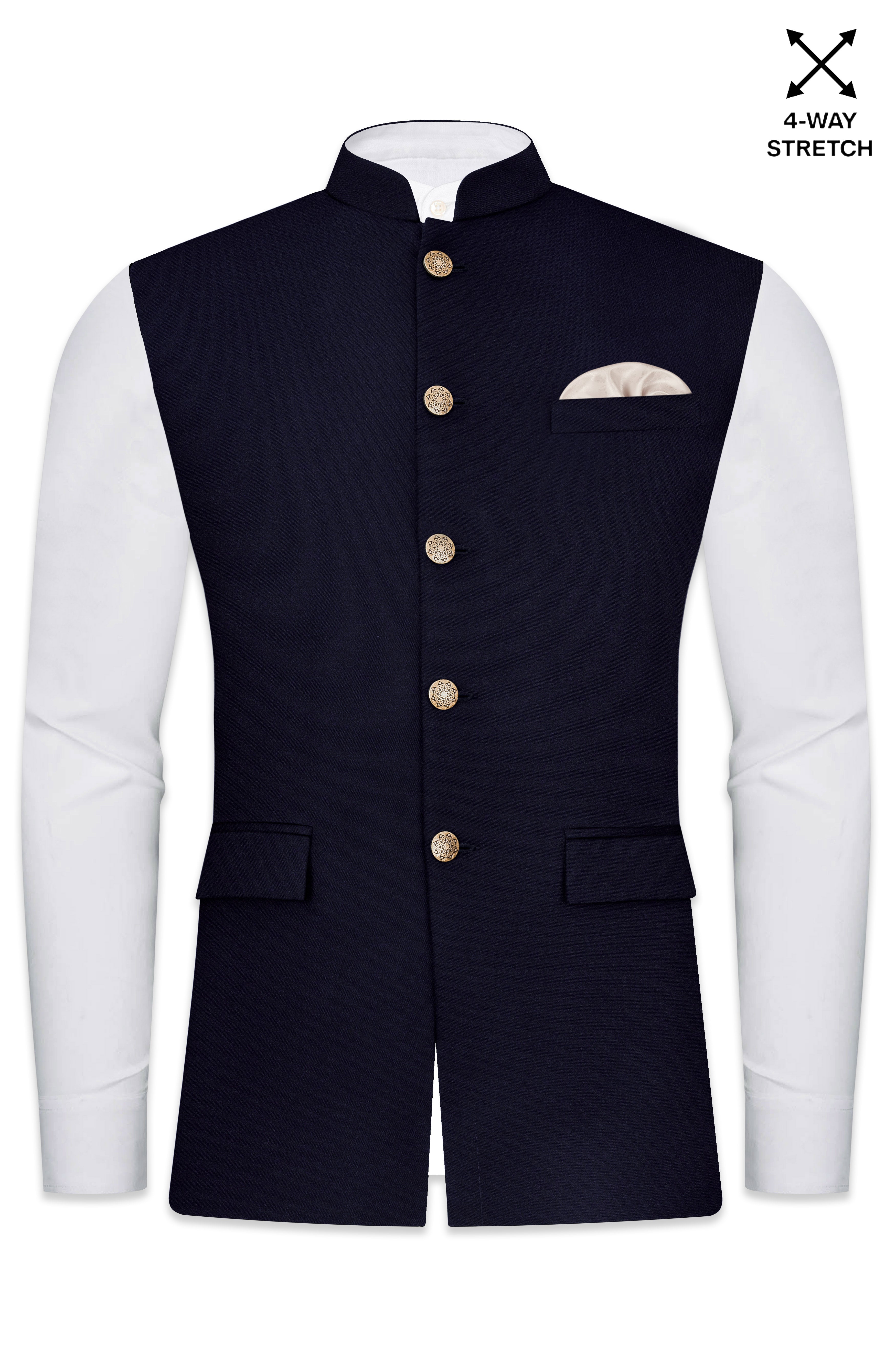 Korean Blue ( The Best Black We Have ) 4-Way Stretch Nehru Jacket