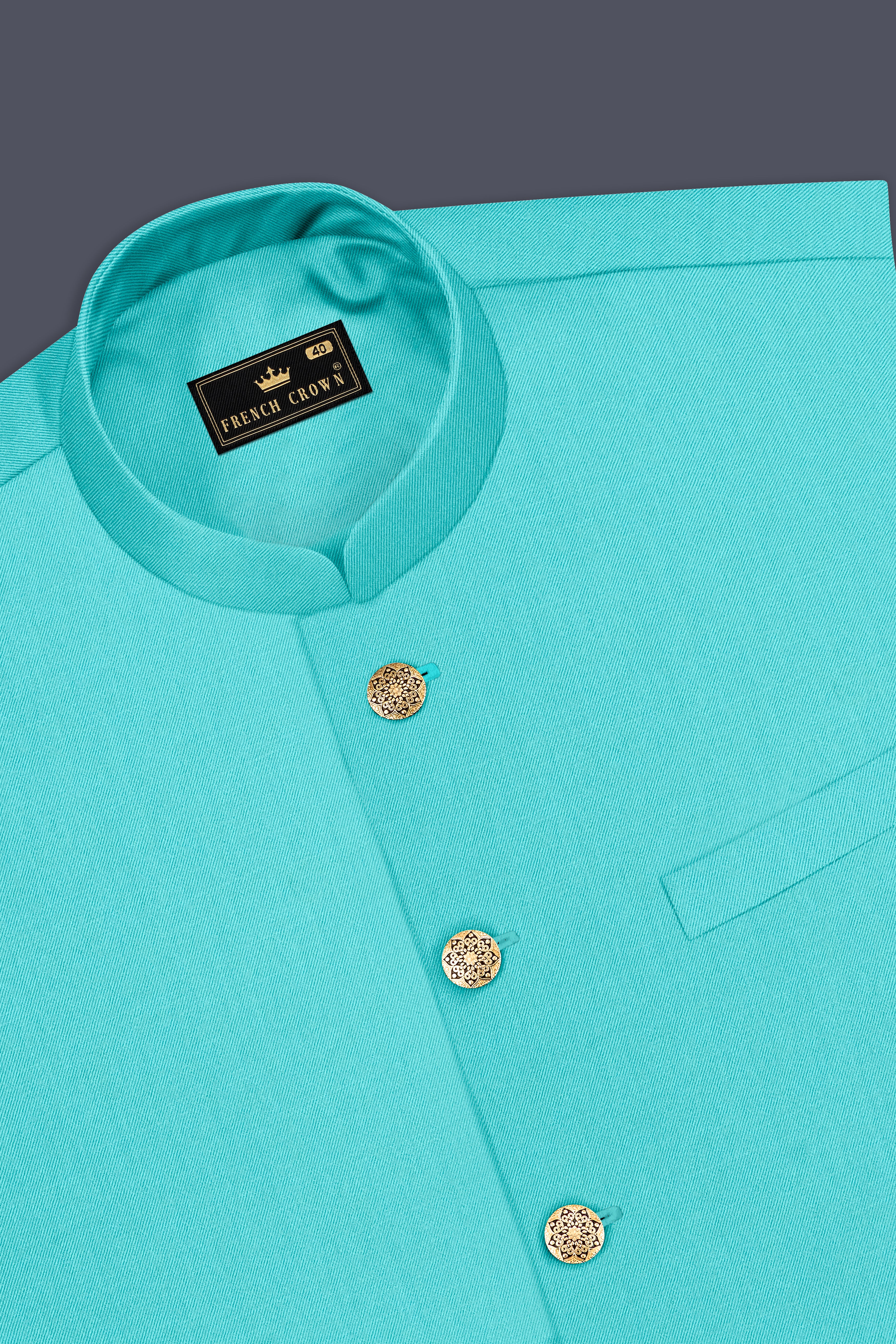 Aegir-Viking Blue Wool Rich Stretchable Nehru Jacket