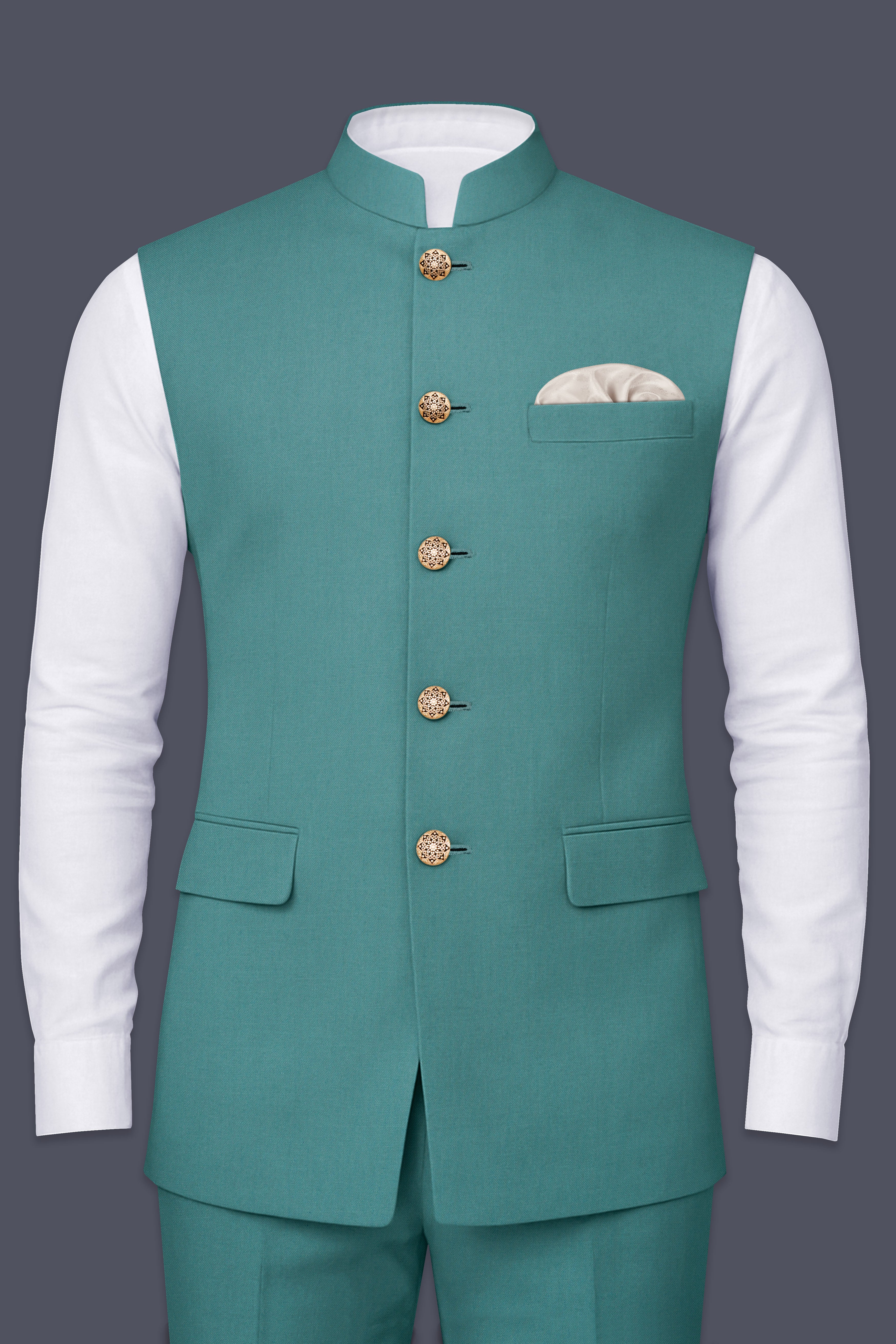 Travirid-Gothic Green Wool Rich Wool Rich Stretchable Nehru Jacket