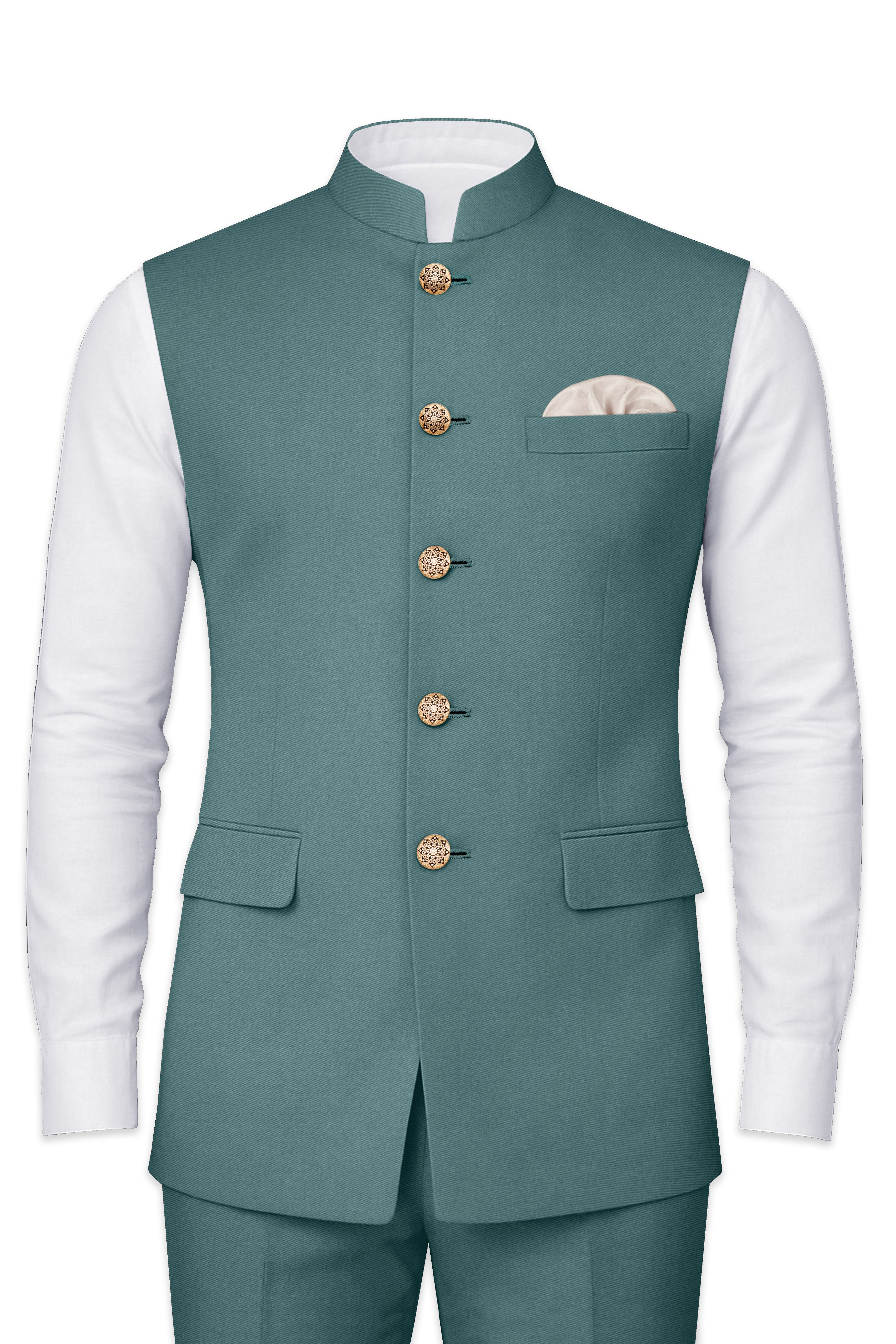Travliam-William Green Wool Rich Wool Rich Stretchable Nehru Jacket