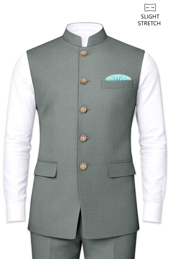 Travliam-William Gray Wool Rich Wool Rich Slight Stretch Nehru Jacket