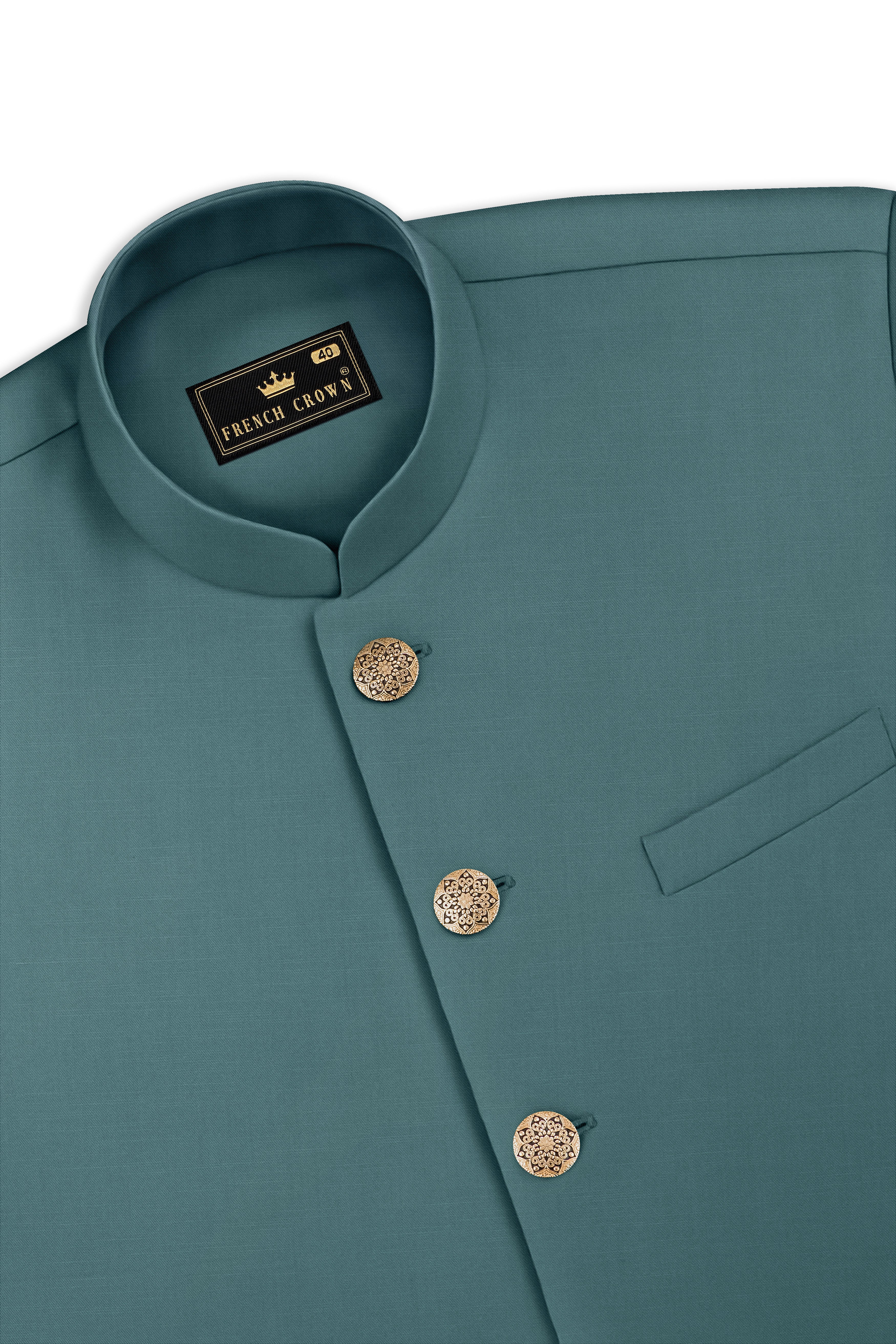 Travliam-William Green Wool Rich Wool Rich Stretchable Nehru Jacket