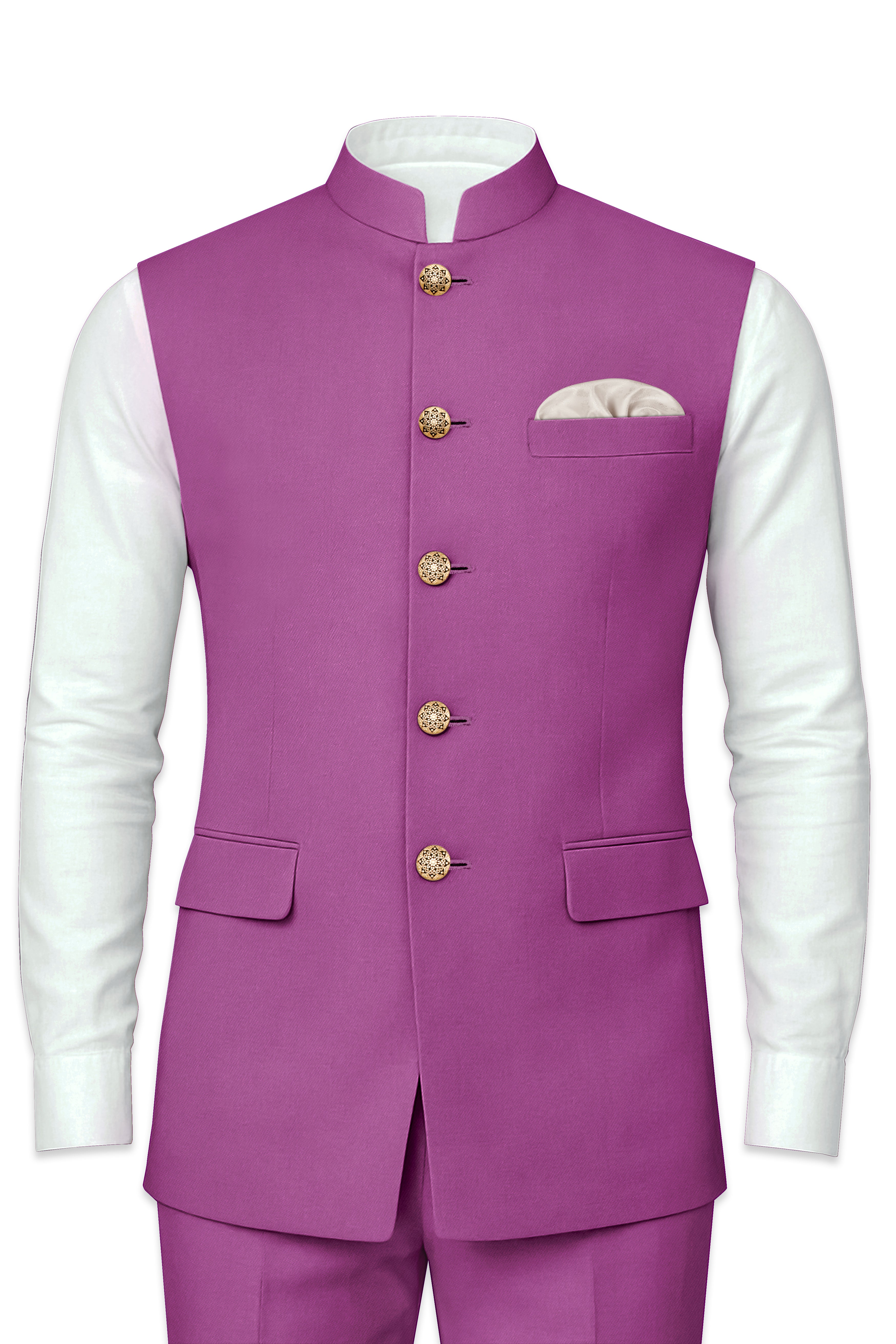 Rosvoy-Trendy Pink Wool Rich Wool Rich Stretchable Nehru Jacket