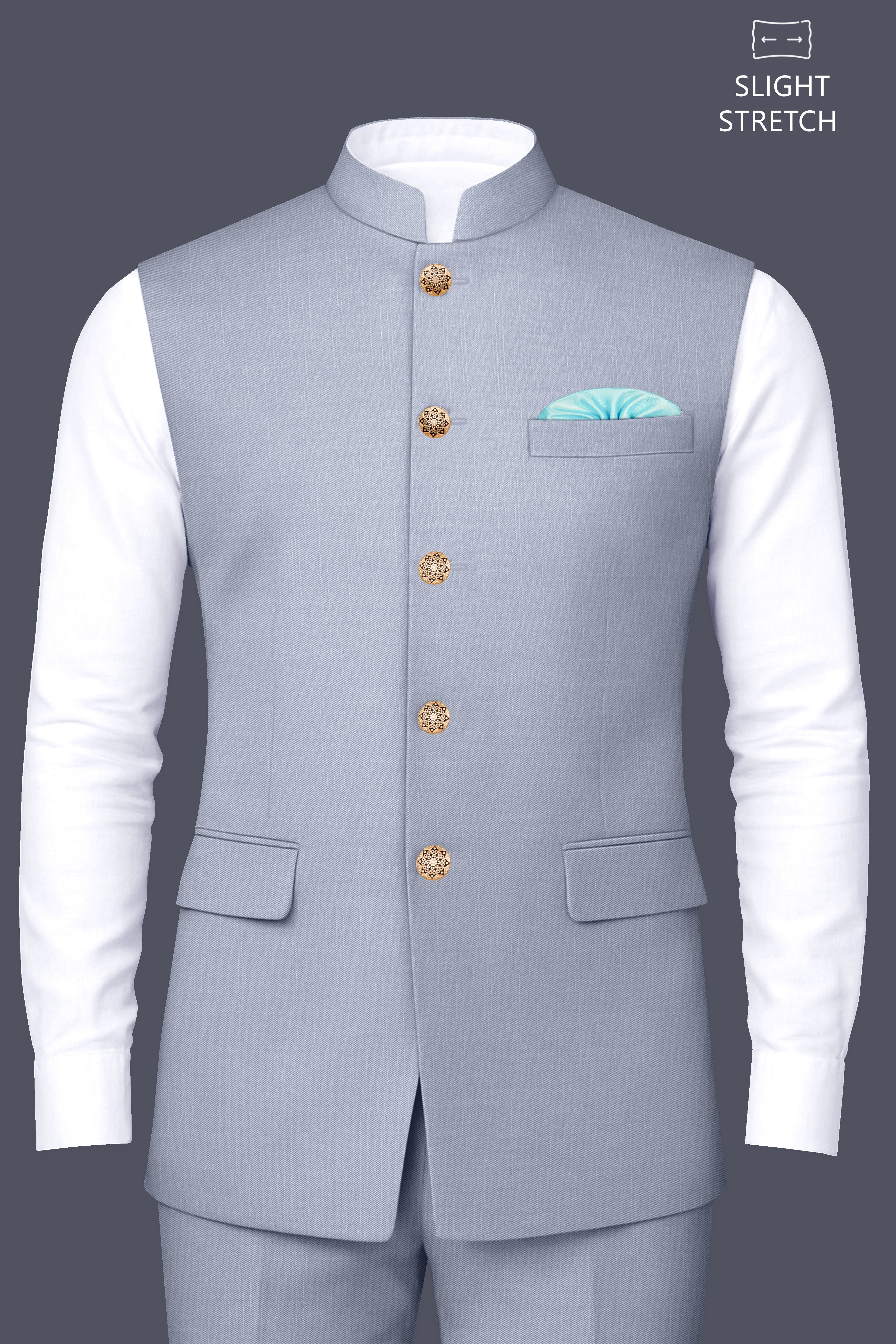 Mistivell-Mountain Mist Gray Wool Rich Nehru Jacket