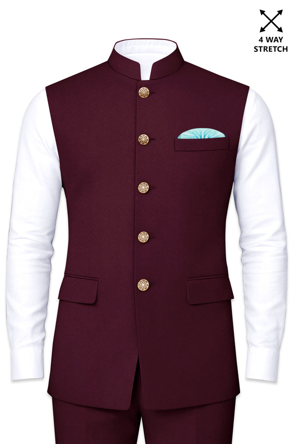 Flexmaro-Korean Crater Maroon 4-Way Stretch Wool Rich Nehru Jacket