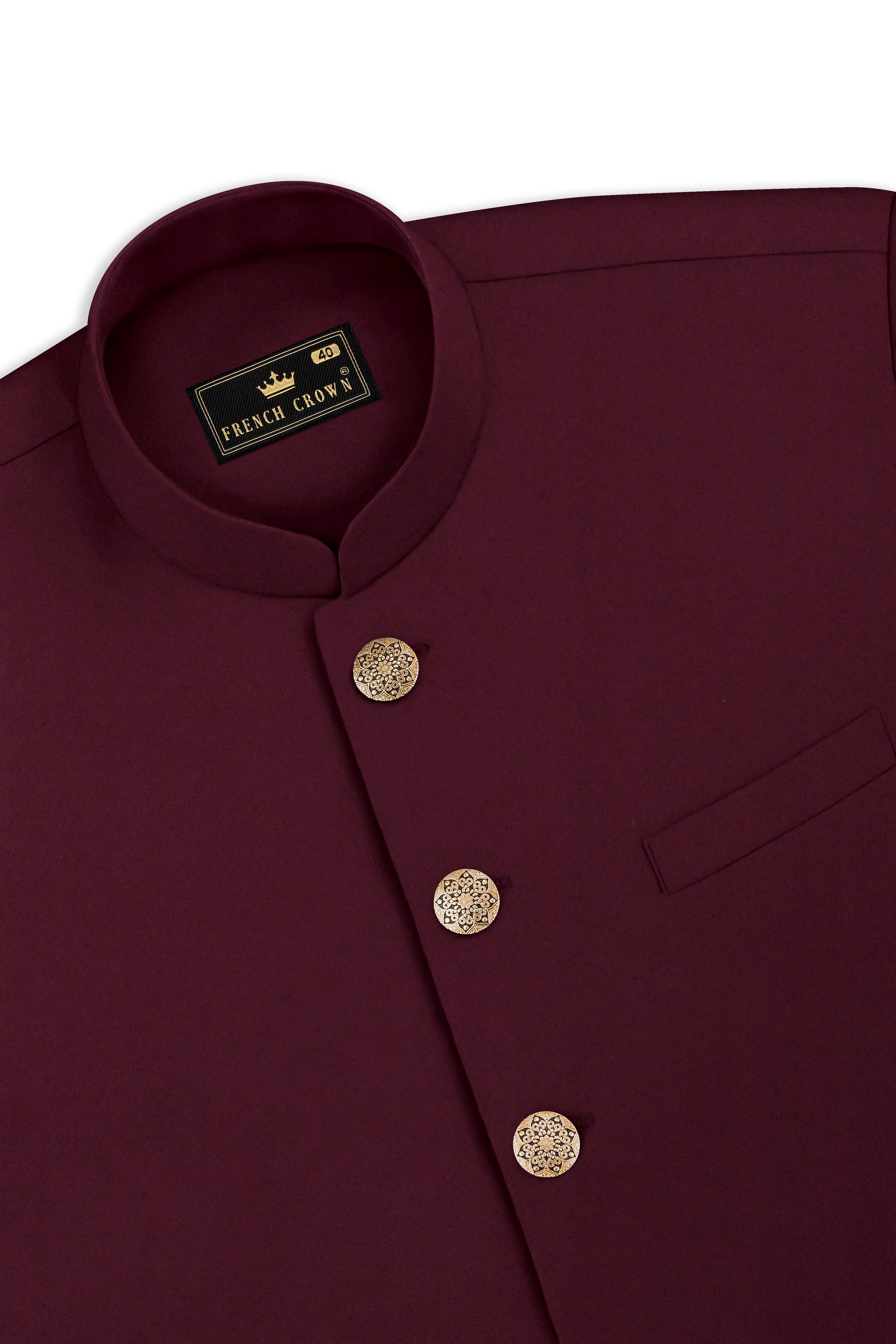 Flexmaro-Korean Crater Maroon 4-Way Stretch Wrinkle-Free Wool Rich Nehru Jacket