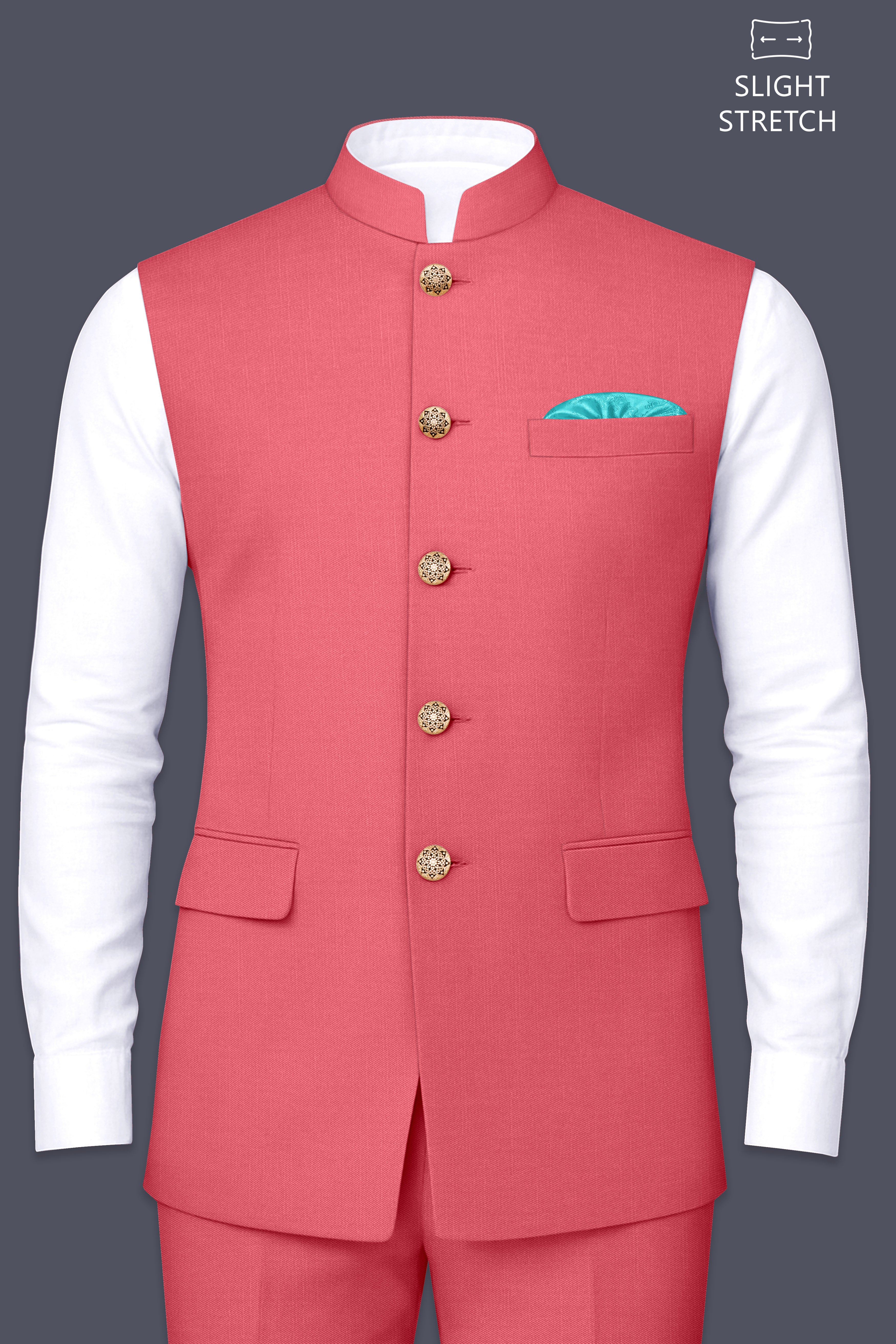 Aurerosa-Roman Pink Wool Rich Slight Stretch Nehru Jacket