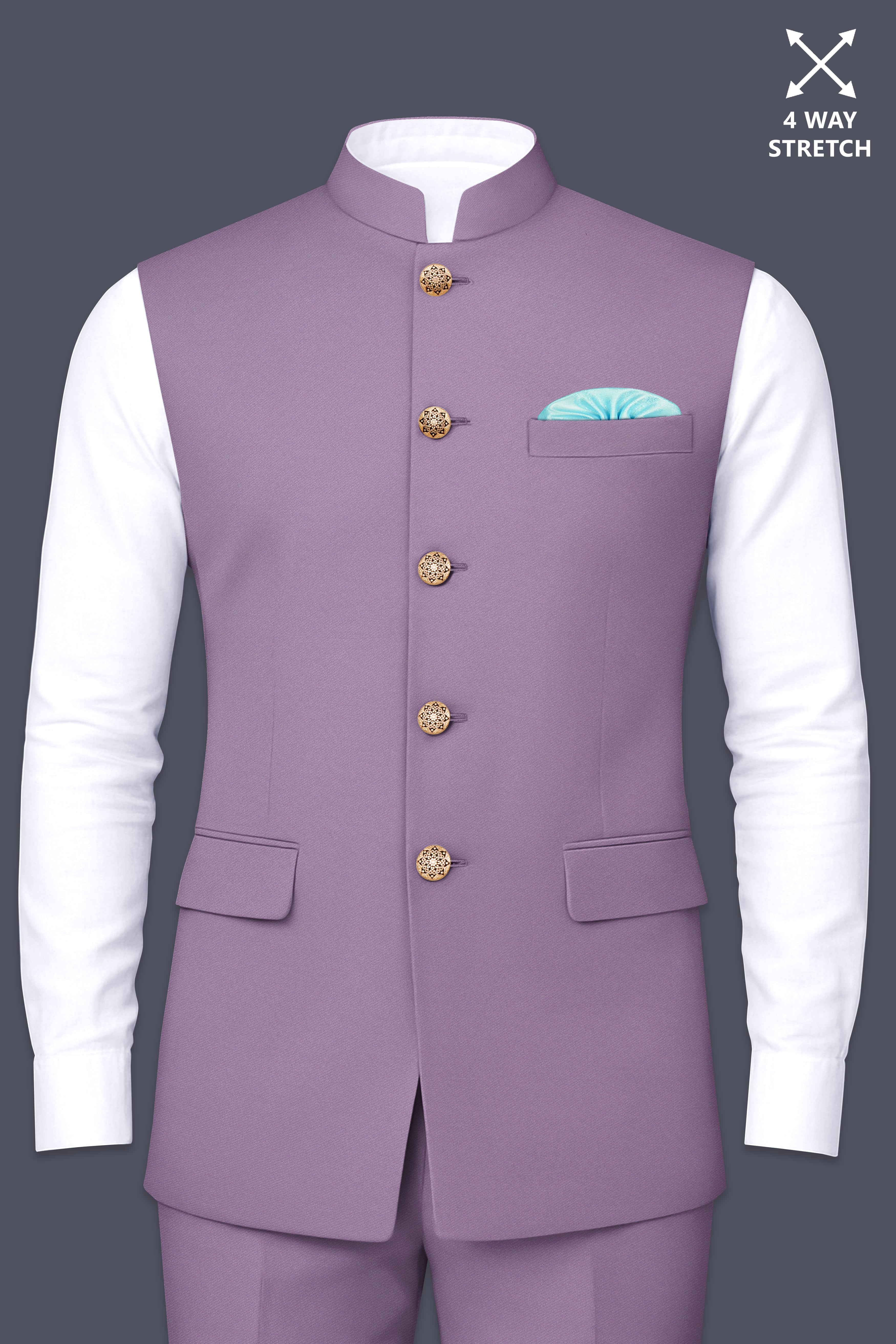 Violeto-Korean Mobster Purple 4-Way Stretch Wool Rich Nehru Jacket