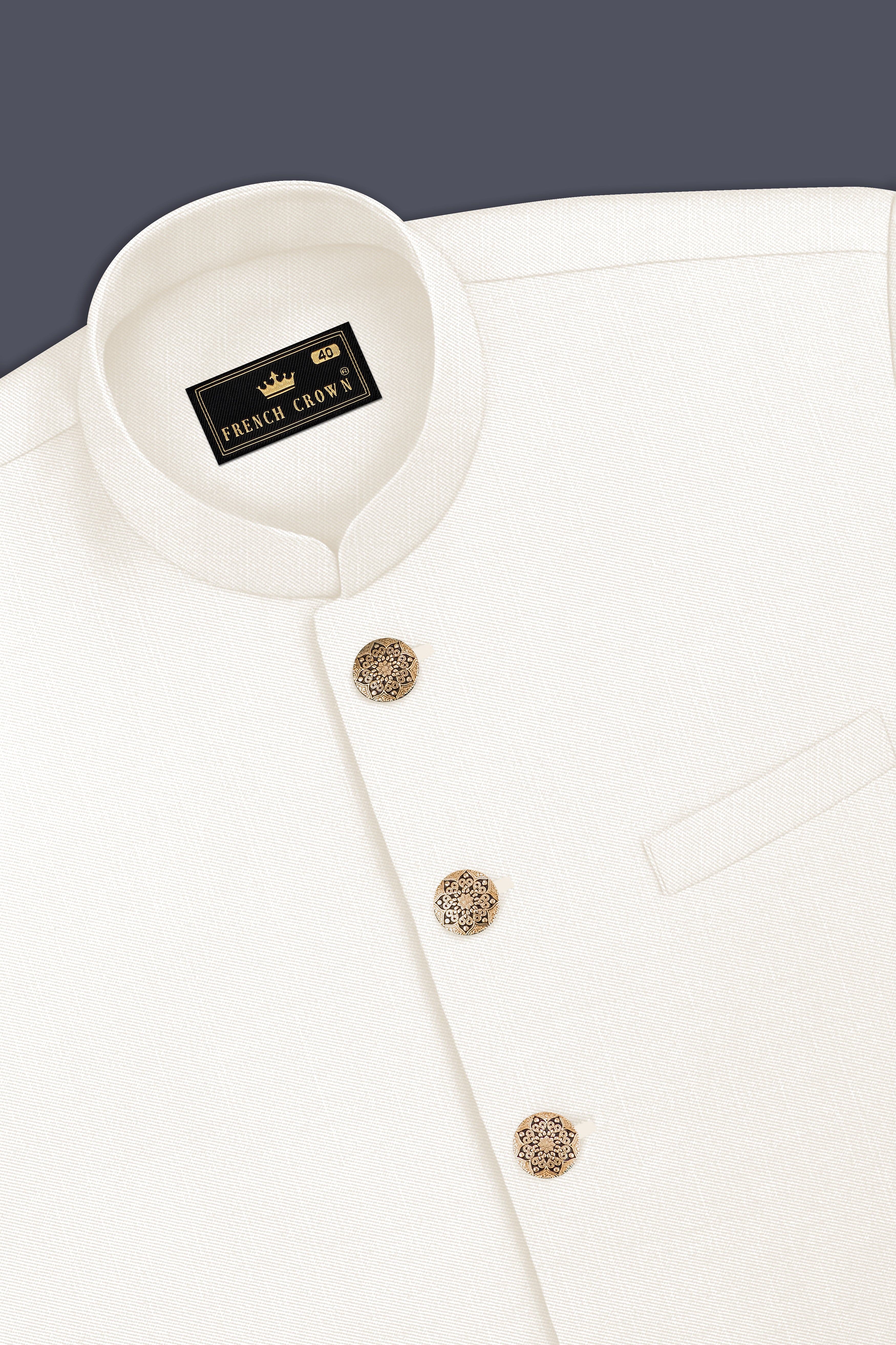 Ivory-Cararra Cream Wool Rich Slight Stretch Nehru Jacket