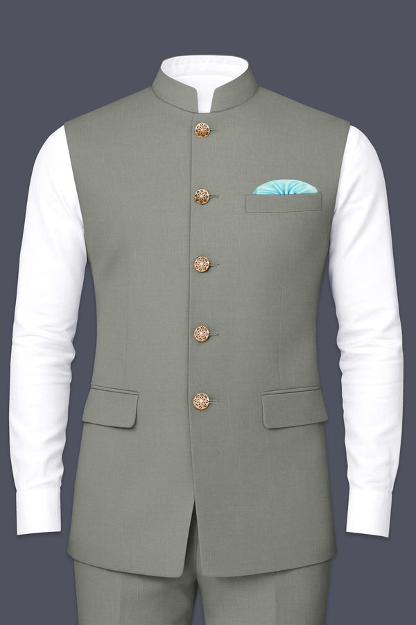 Verdure-Sage Green Wool Rich Slight Stretch Nehru Jacket