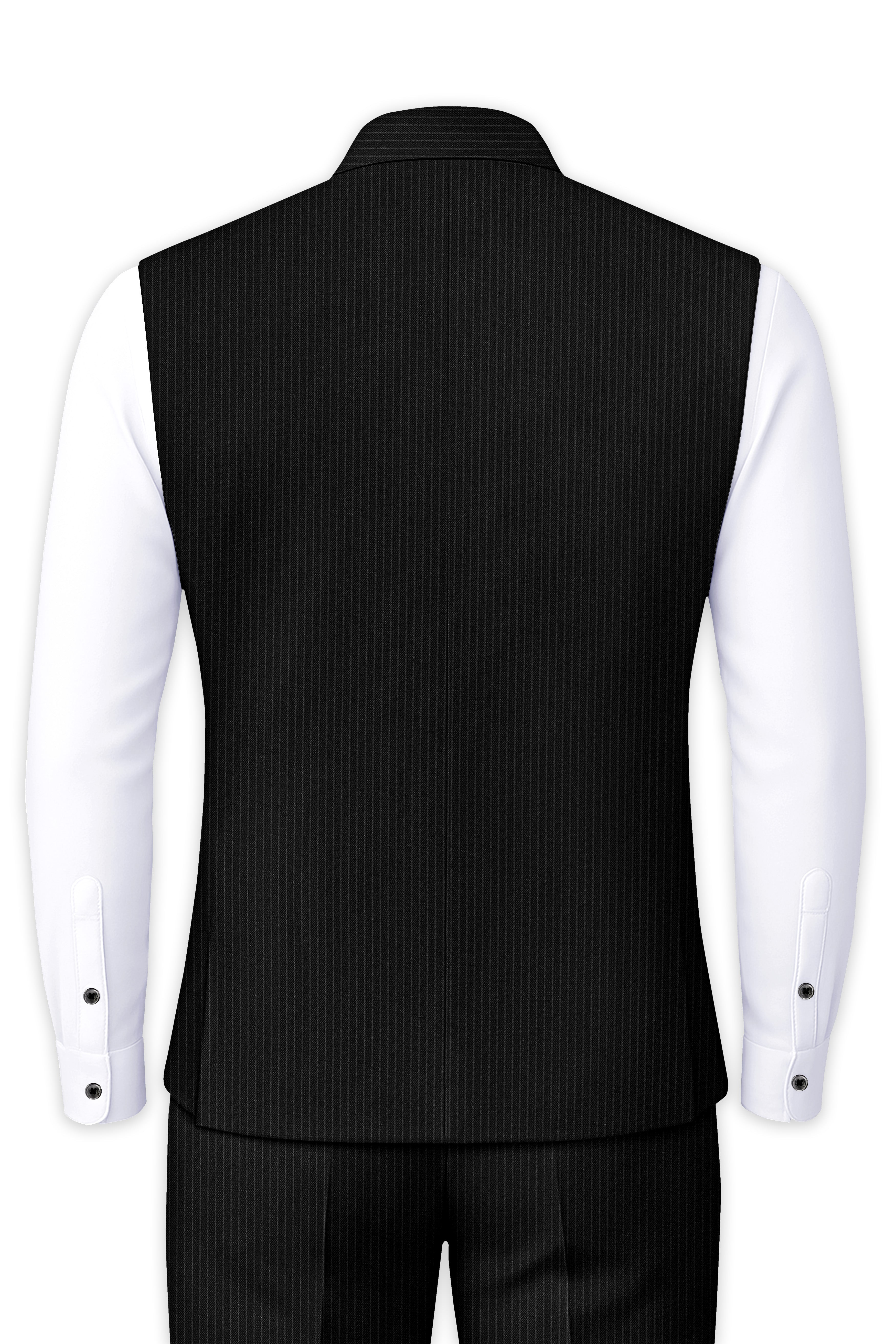 Aurejax-Jade Black Pencil Striped Wool Rich Slight Stretch Nehru Jacket