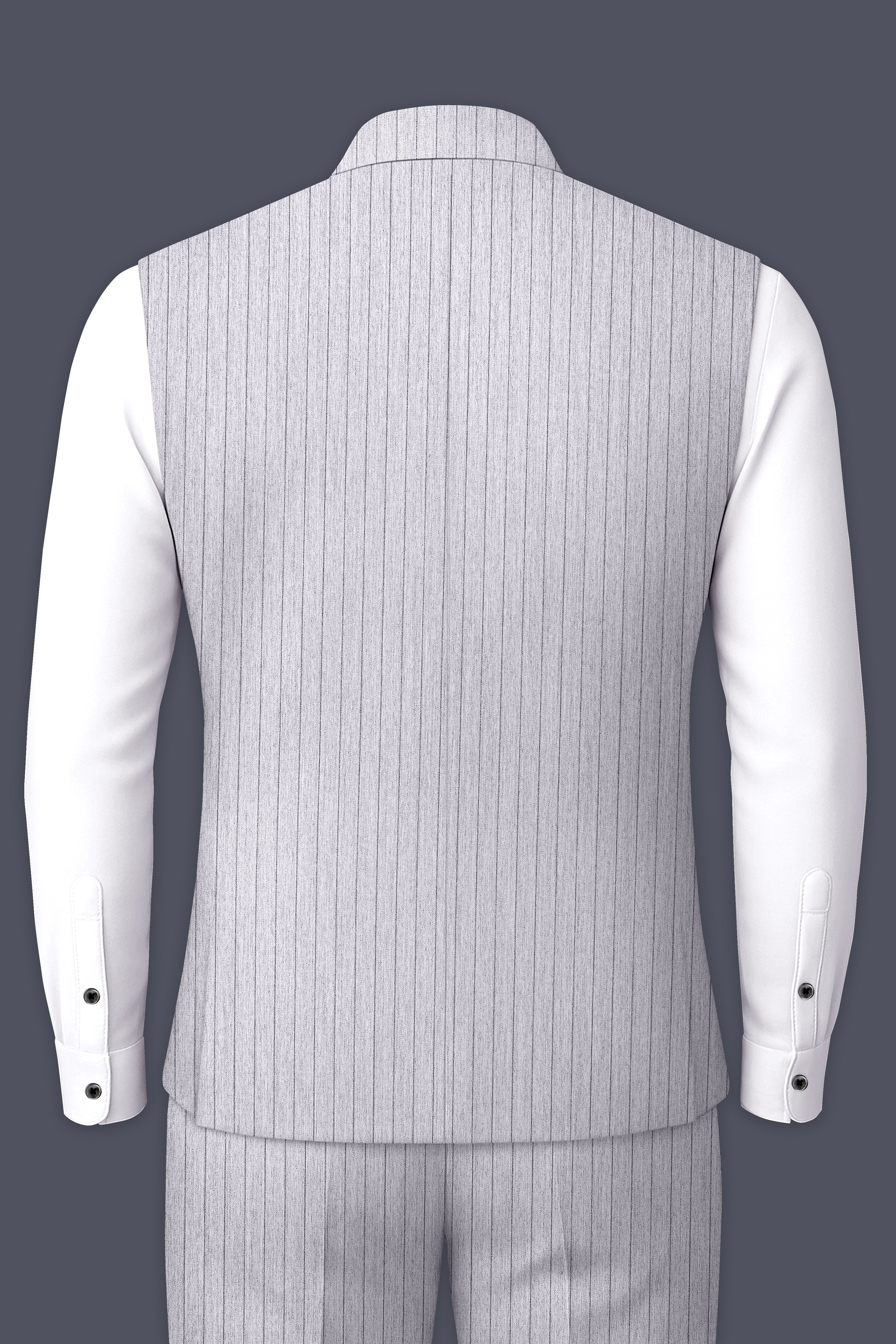 Grisvoro-Sterling Gray Pin Striped Wool Rich Slight Stretch Nehru Jacket