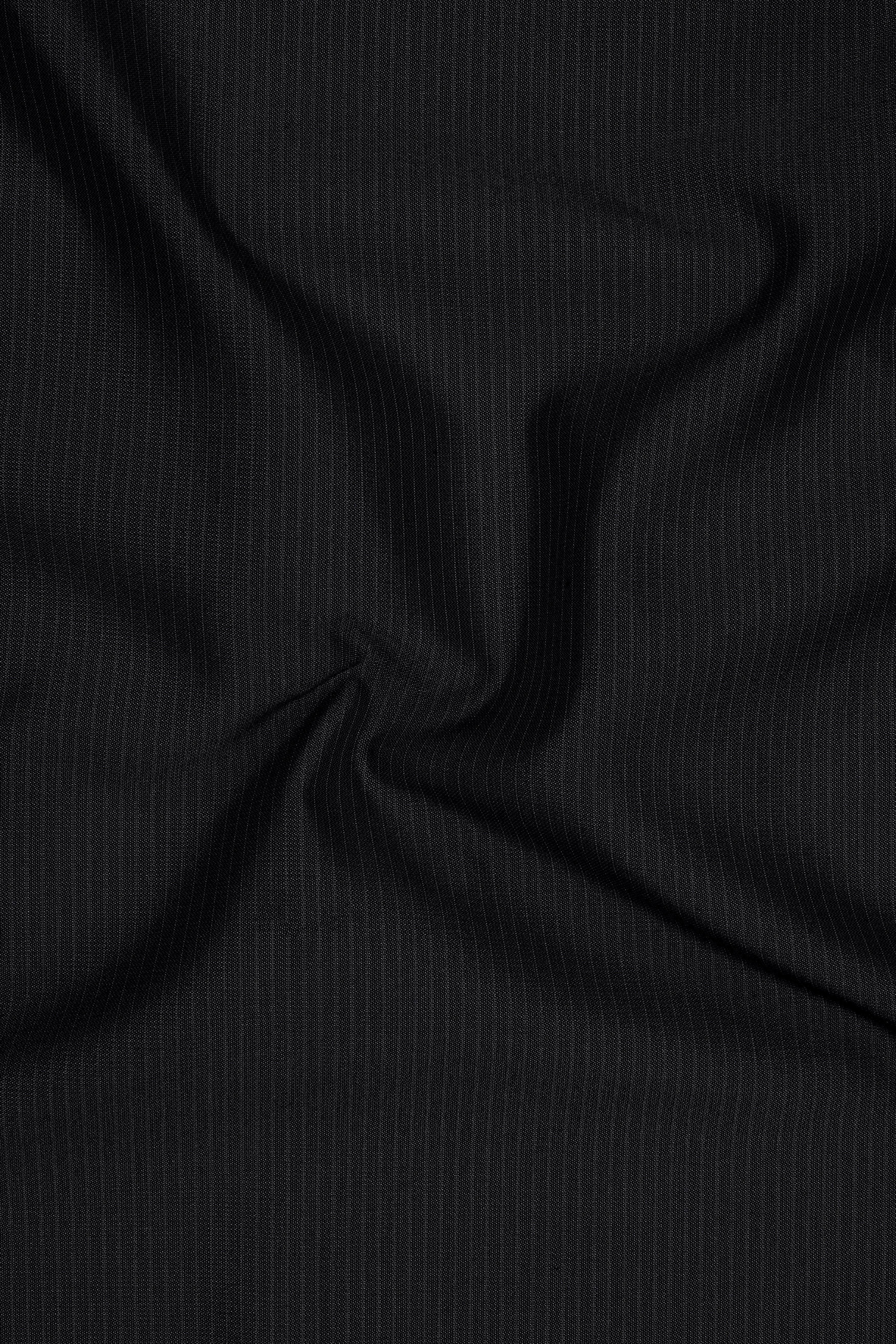 Noir-Jade Black Pencil Striped Wool Rich Slight Stretch Nehru Jacket