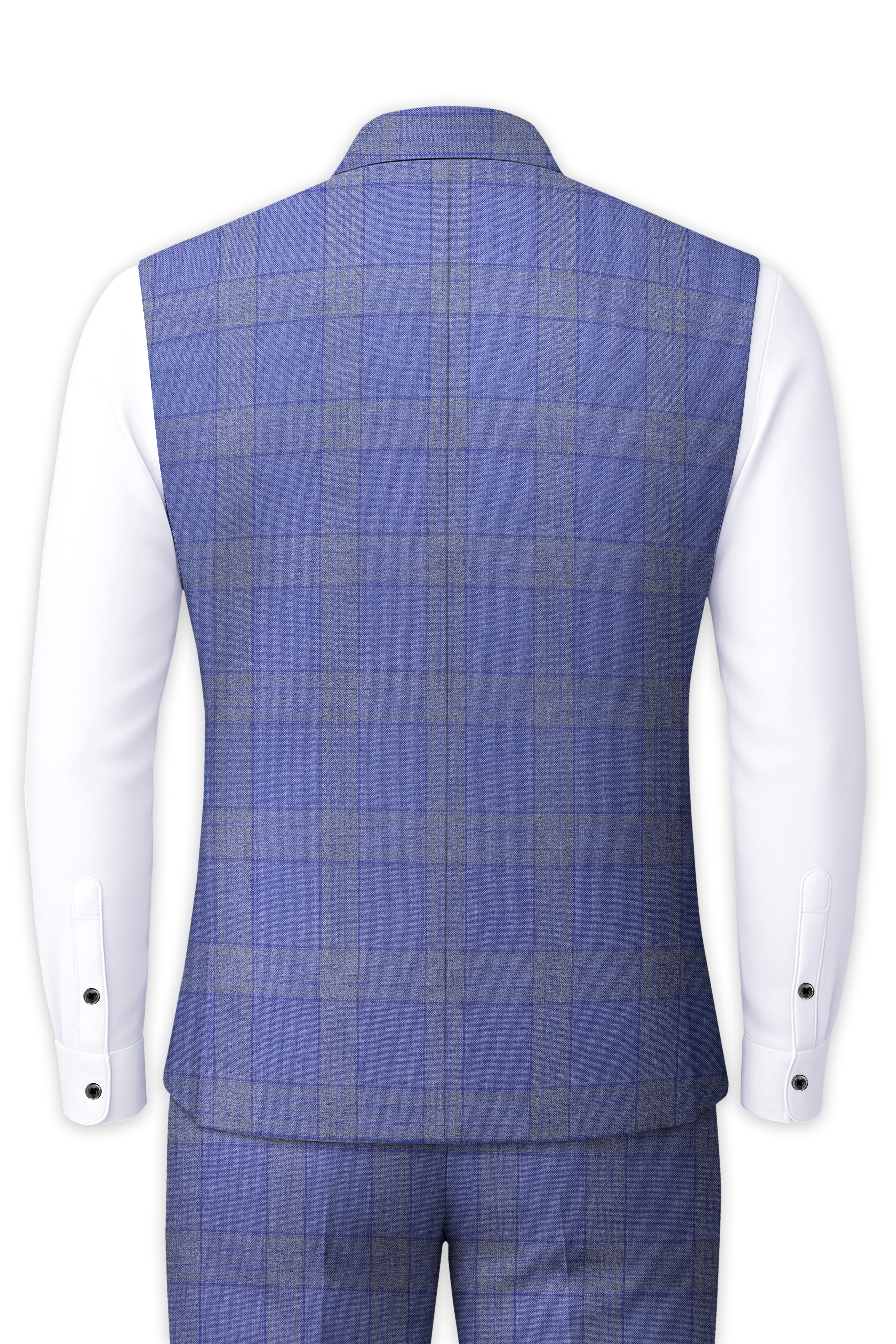 Cobalt-Scampi Blue Plaid Wool Rich Nehru Jackets