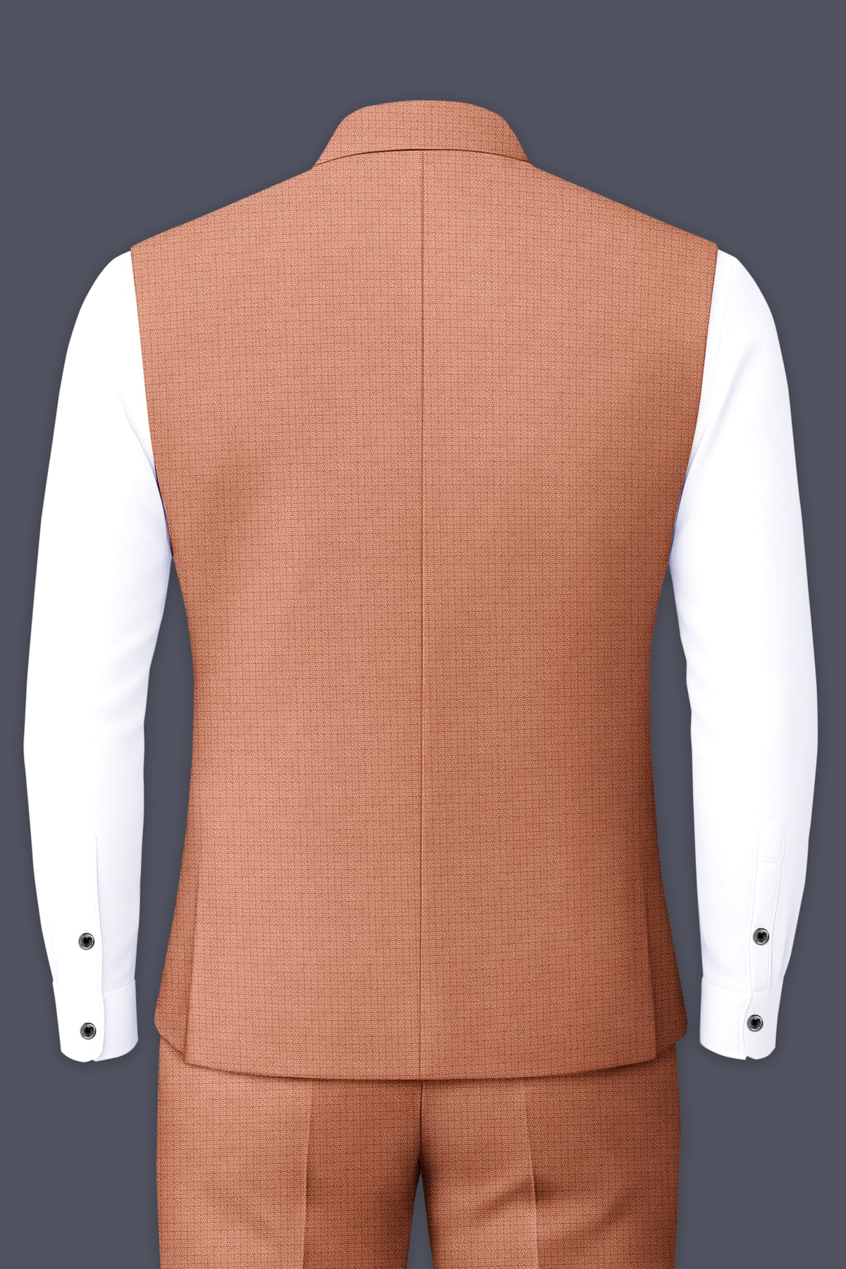Terracotta-Salmon Brown Diamond Textured Wool Rich Slight Stretch Nehru Jackets