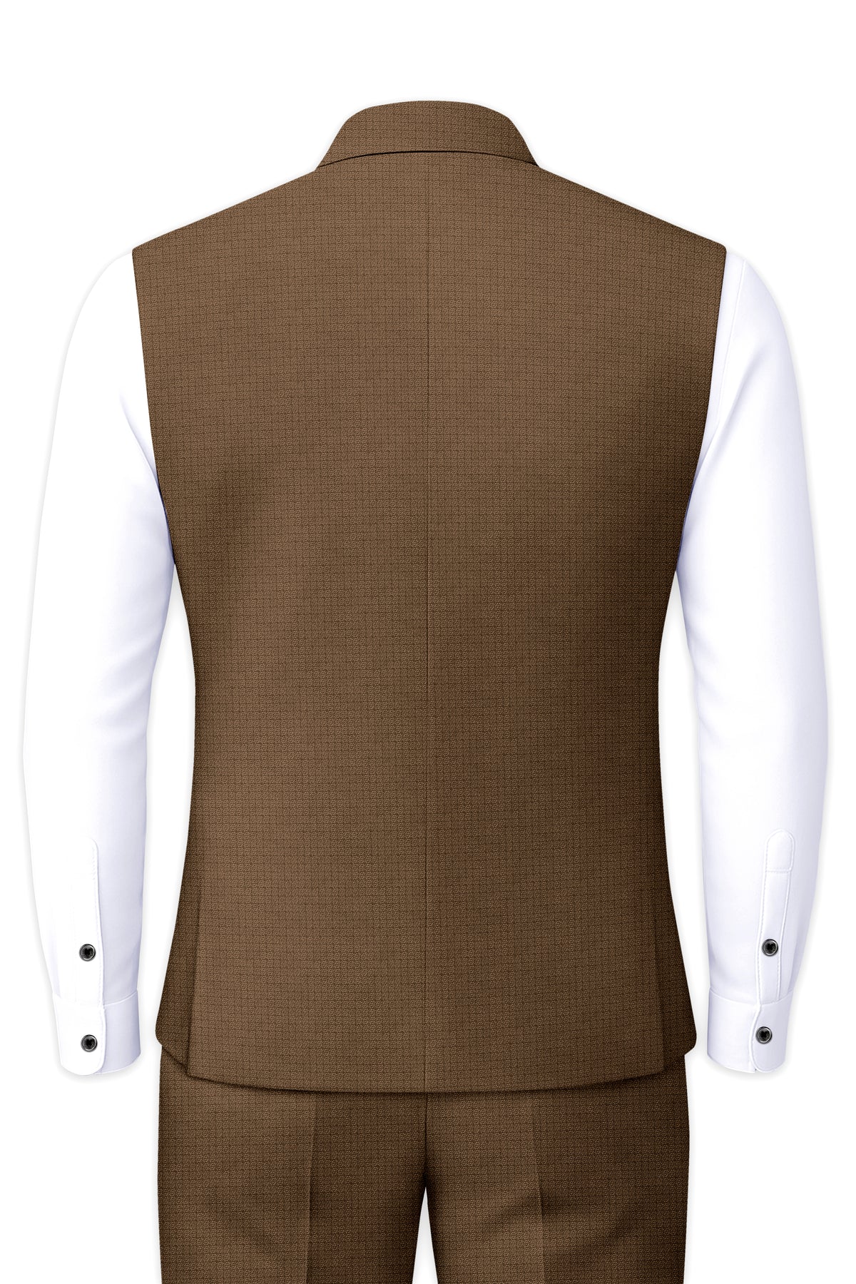 Cordovan-Mondo Brown Diamond Textured Wool Rich Slight Stretch Nehru Jackets