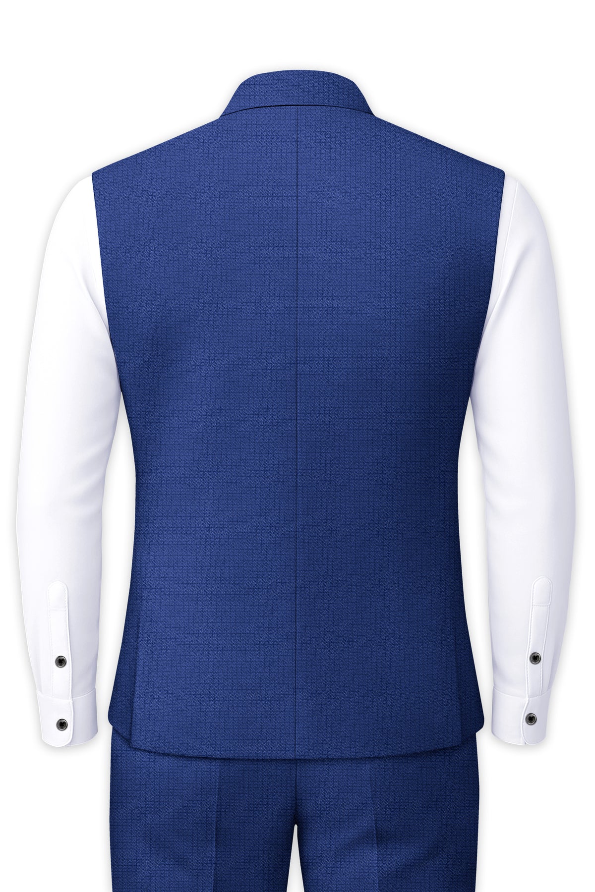 Aurelio-Chambray Blue Diamond Textured Wool Rich Slight Stretch Nehru Jackets