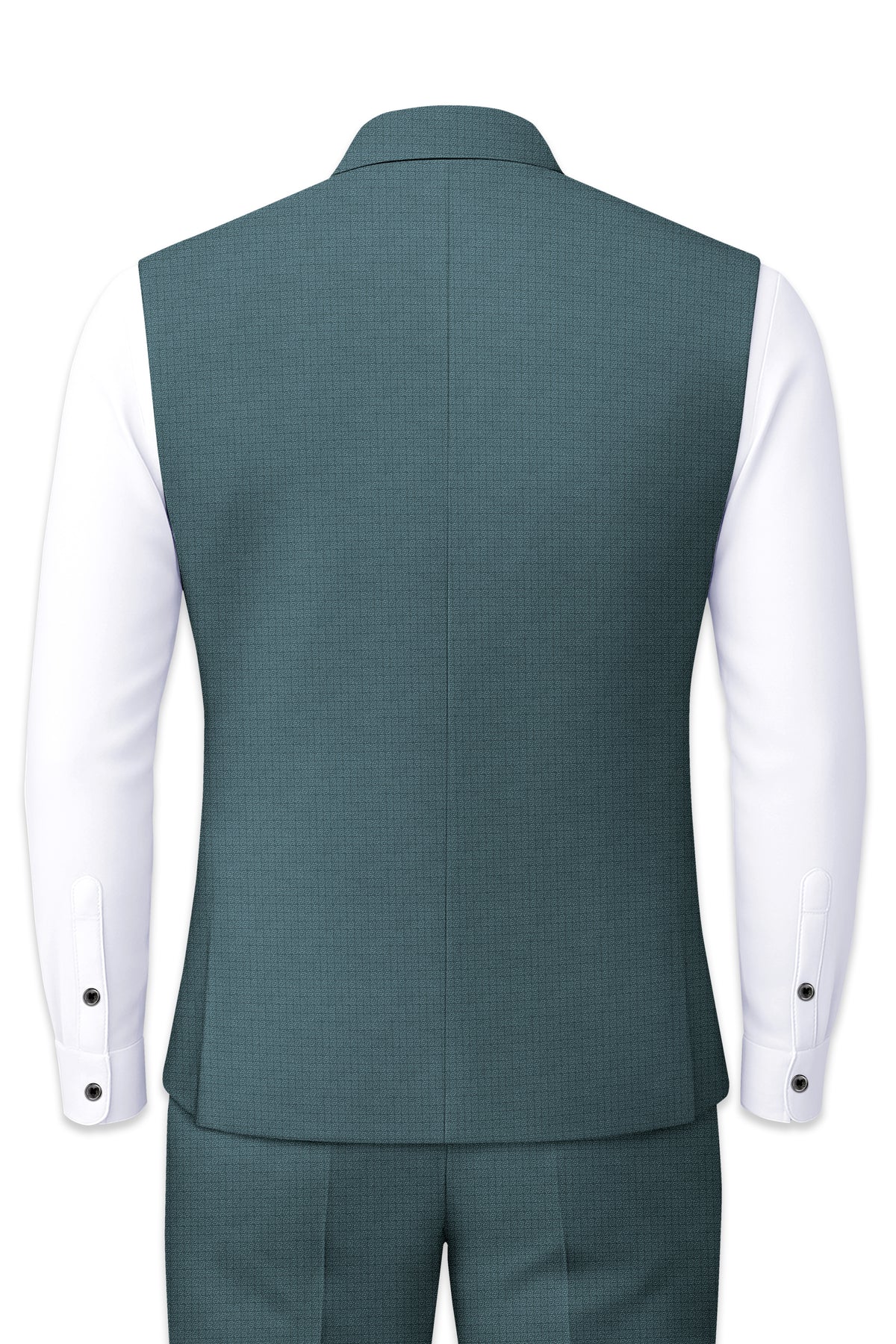 Viridian-Beetle Green Diamond Textured Wool Rich Slight Stretch Nehru Jackets