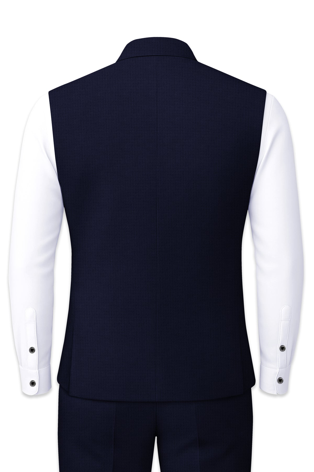 Nocturne-Mirage Navy Diamond Textured Wool Rich Slight Stretch Nehru Jackets