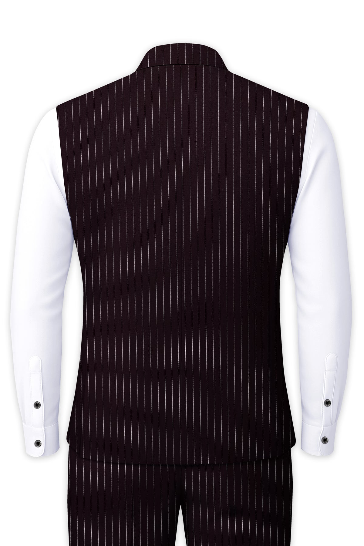 Vesper-Gondola Maroon Chalk Striped Wool Rich Wrinkle-Free Fluid Drape Fabric Nehru Jackets