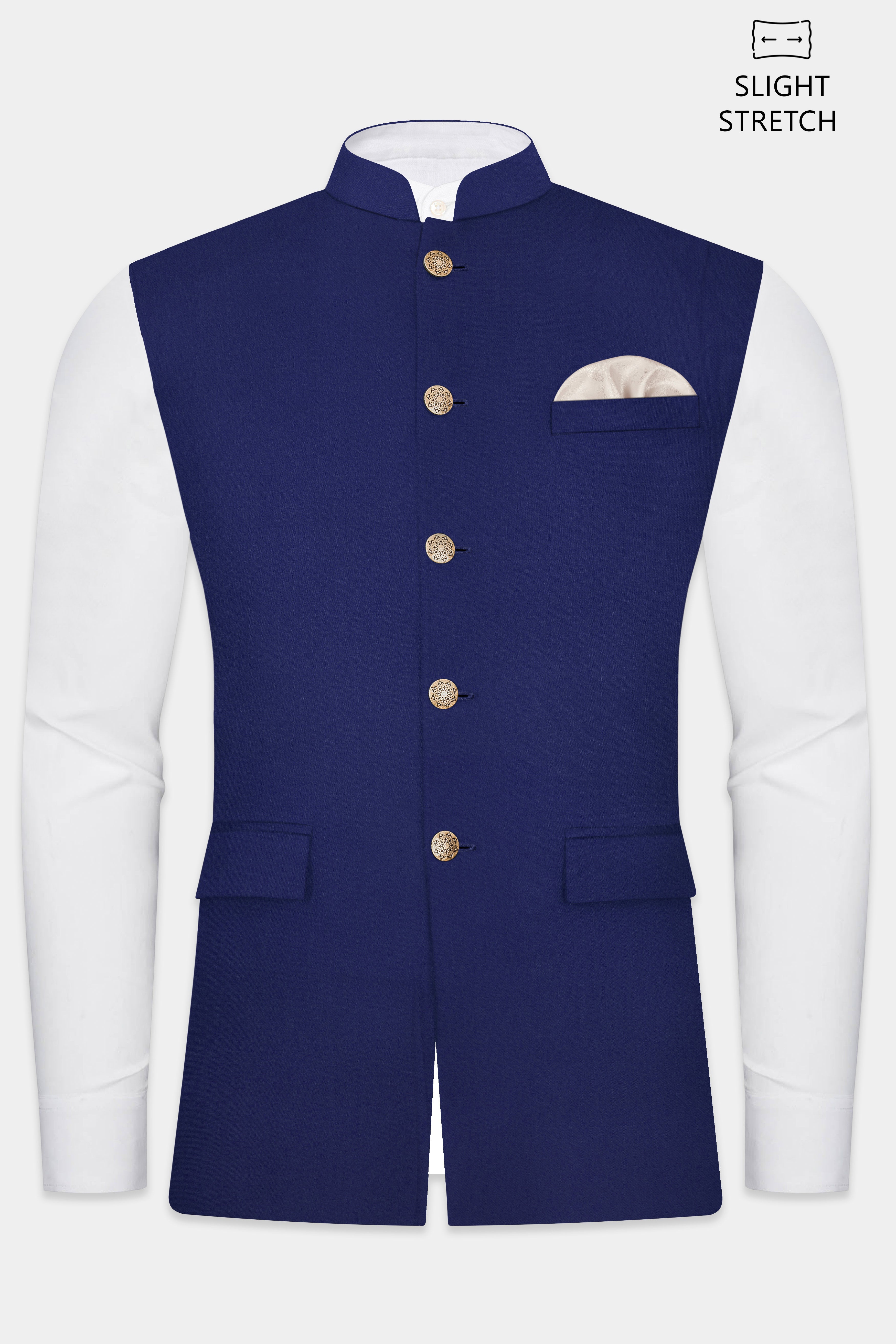 Celestia-Blue Solid Wool Rich Slight Stretch Nehru Jacket