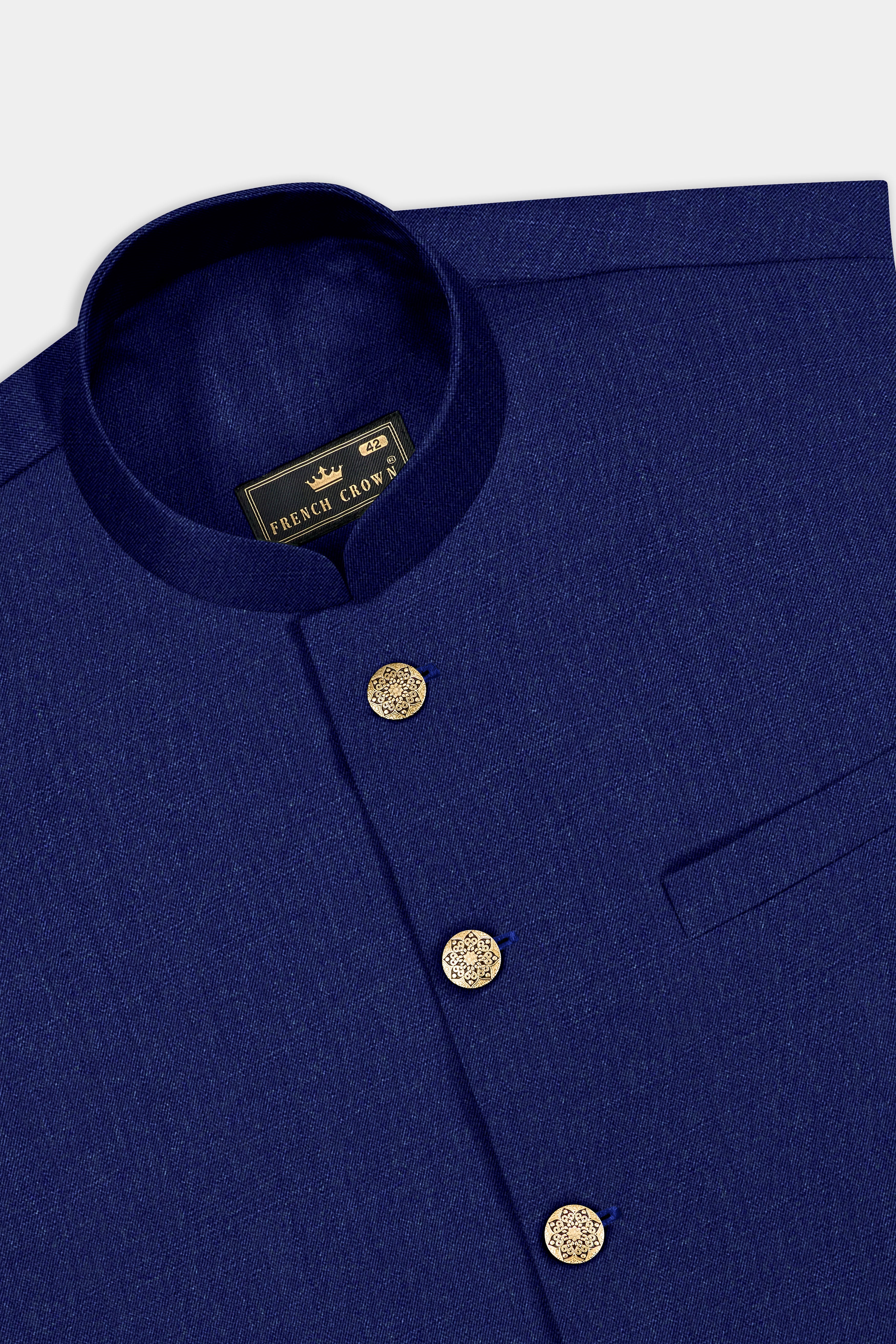 Celestia-Zodiac Blue Solid Wool Rich Nehru Jacket