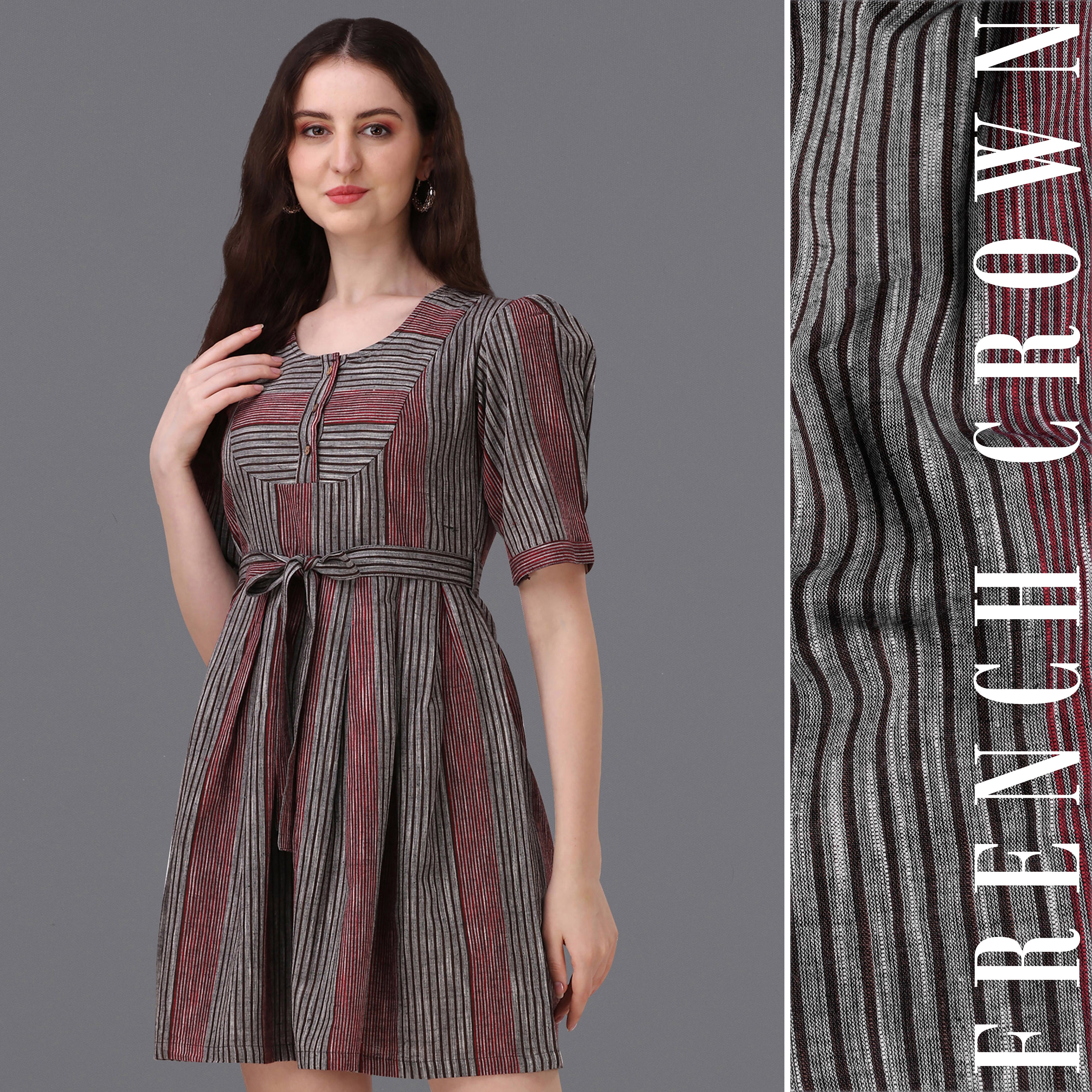 Granite Gray with Moccaccino Red Casual Stripes Premium Cotton