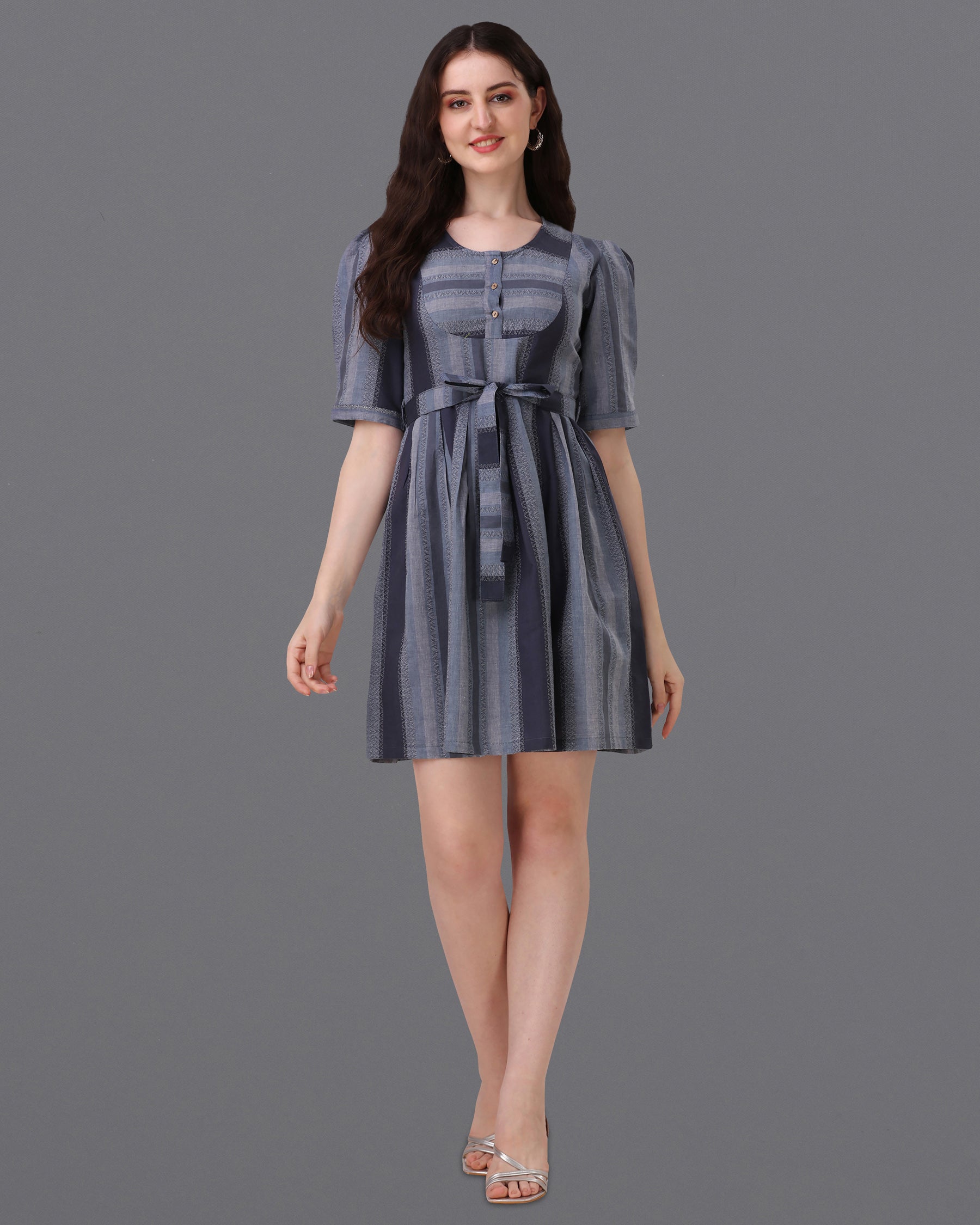 Iridium Blue with Mobster Gray Super Soft Premium Cotton Thigh Length Dress WD036-32, WD036-34, WD036-36, WD036-38, WD036-40, WD036-42