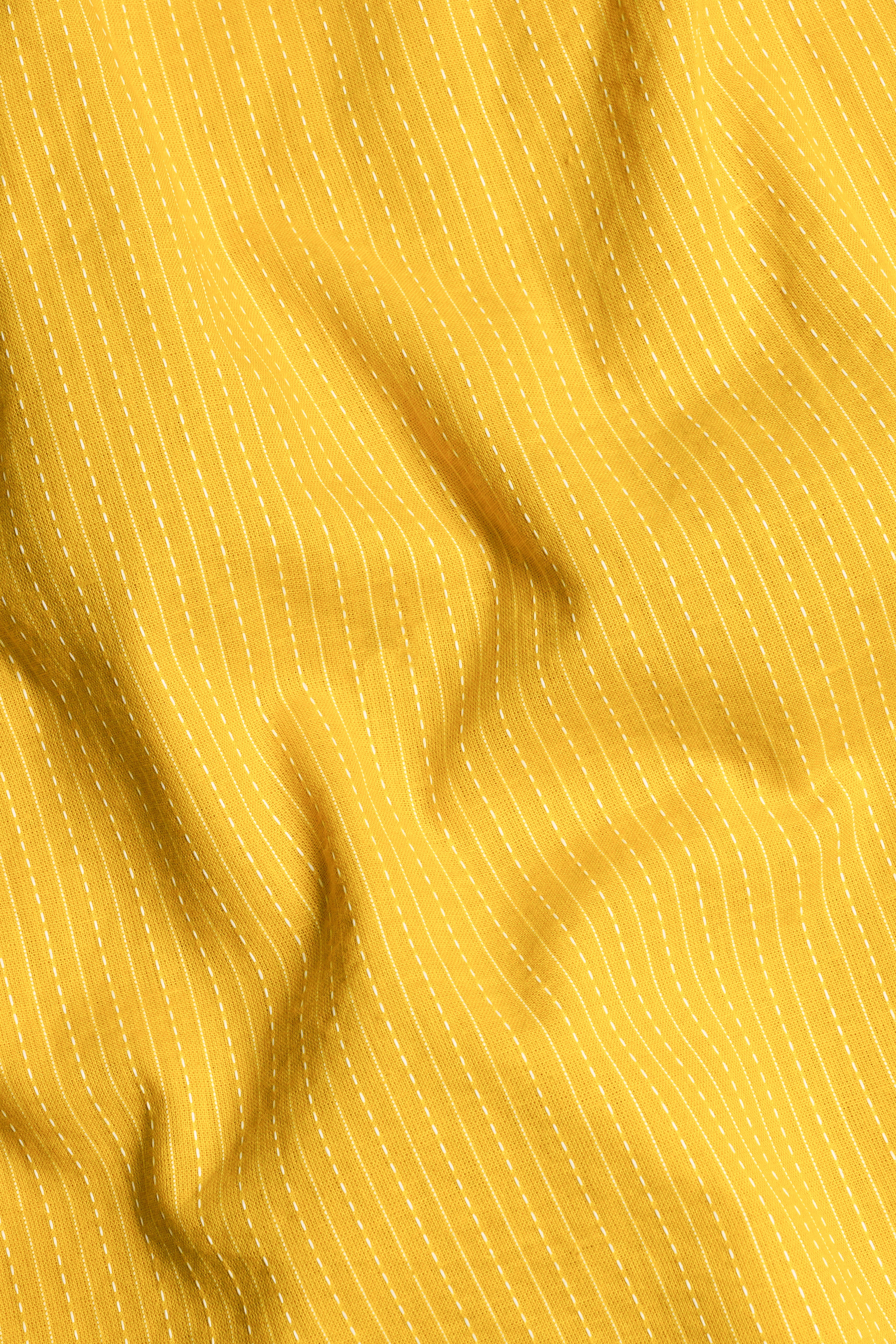 Macaroni Yellow Pinstriped Super Soft Premium Cotton Off-shoulder Dress