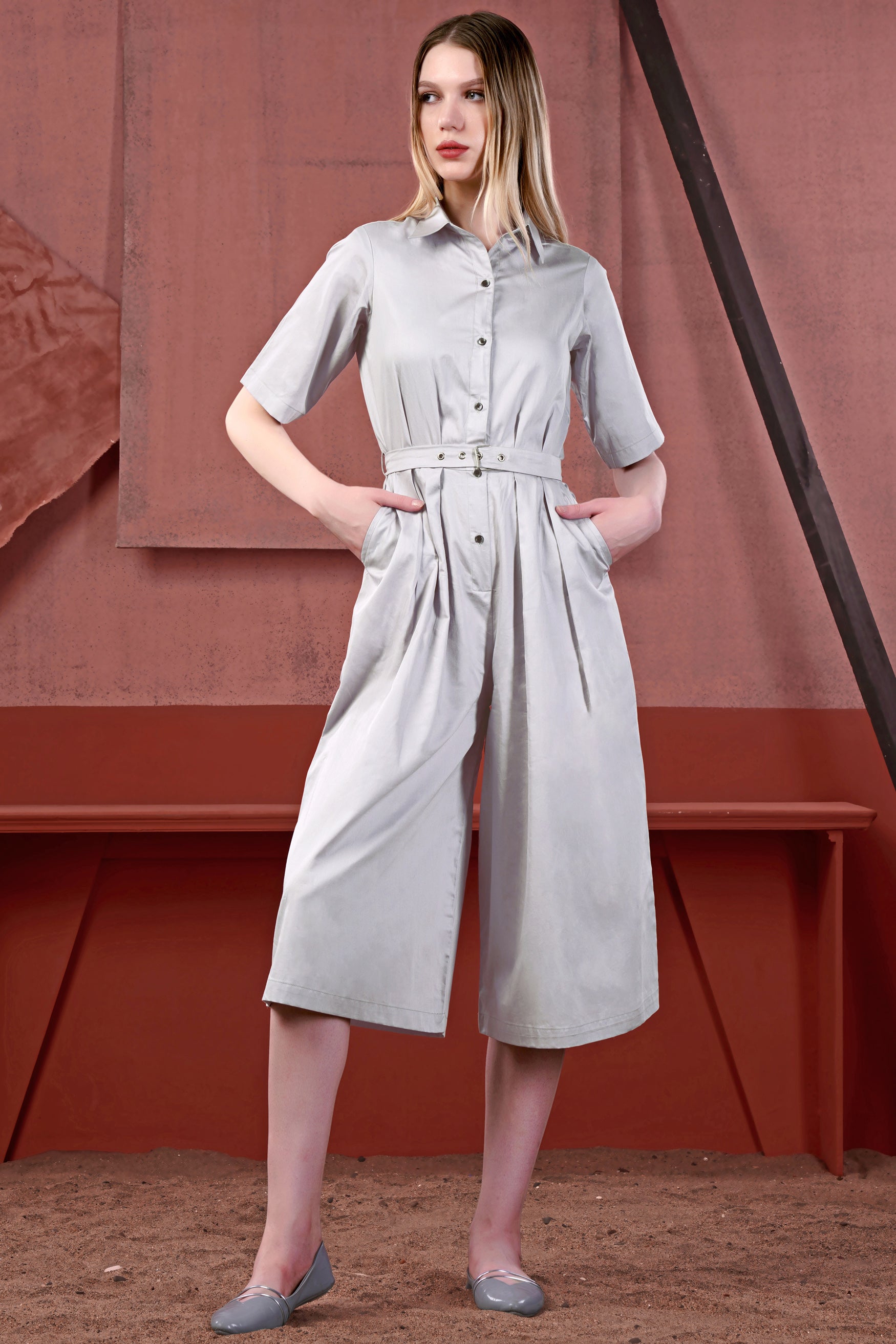 Languid Gray Premium Cotton Jumpsuit