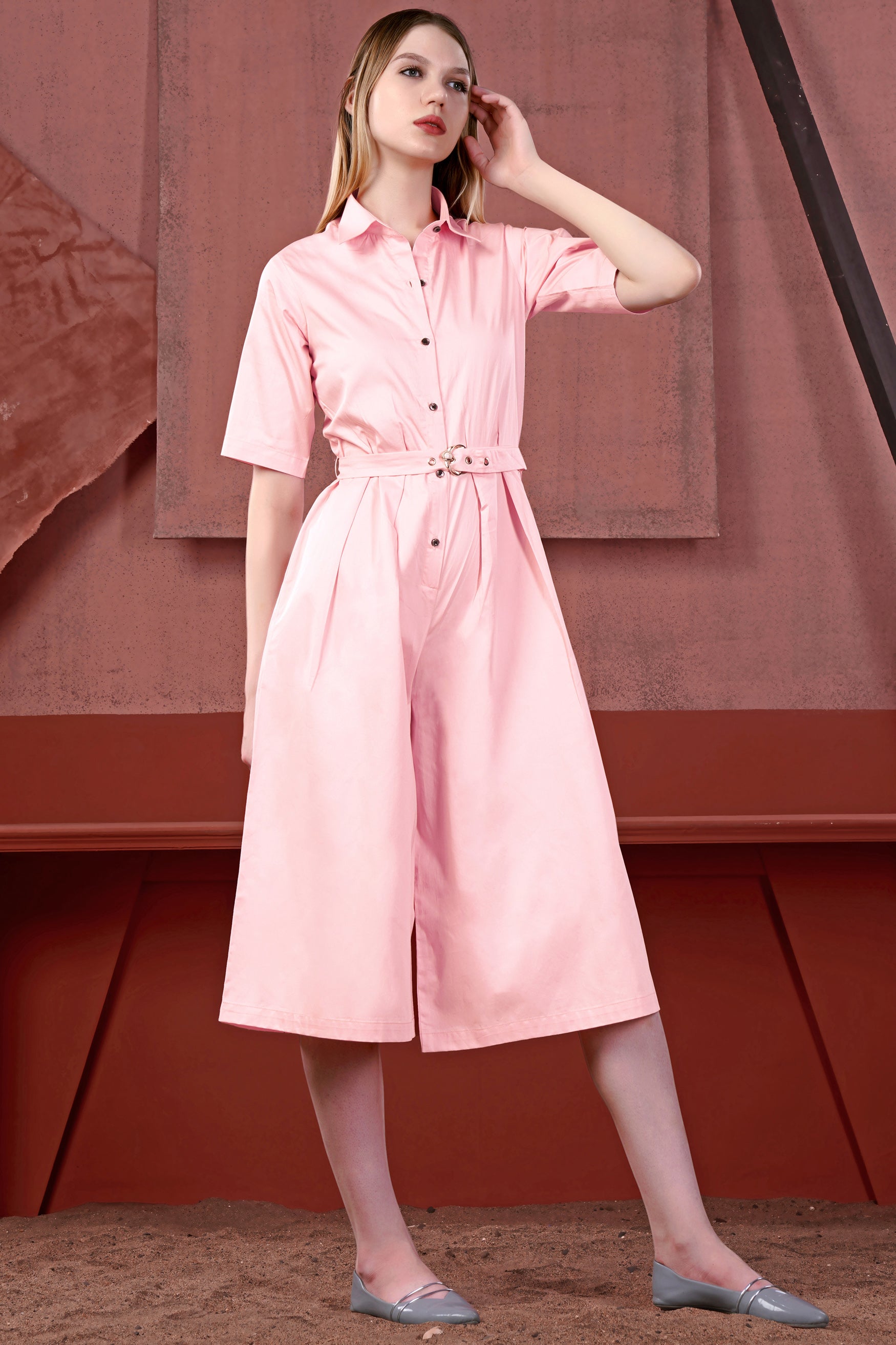 Cosmos Pink Premium Cotton Jumpsuit