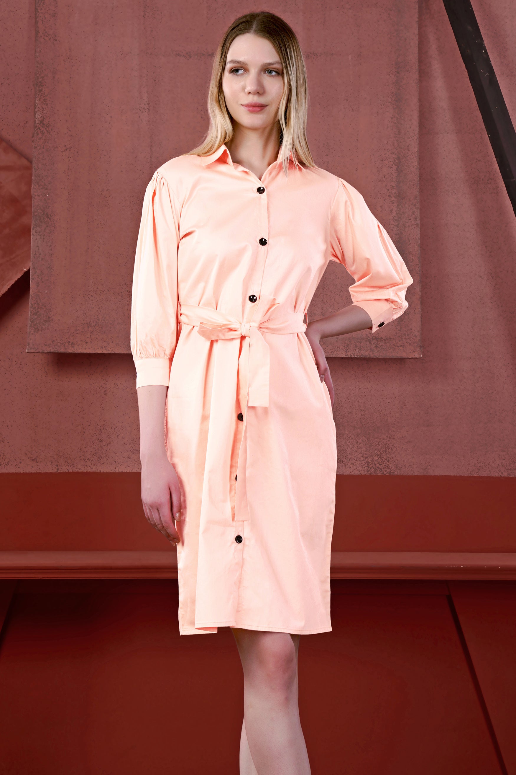 Schnapps Peach Premium Button-Down Cotton Dress