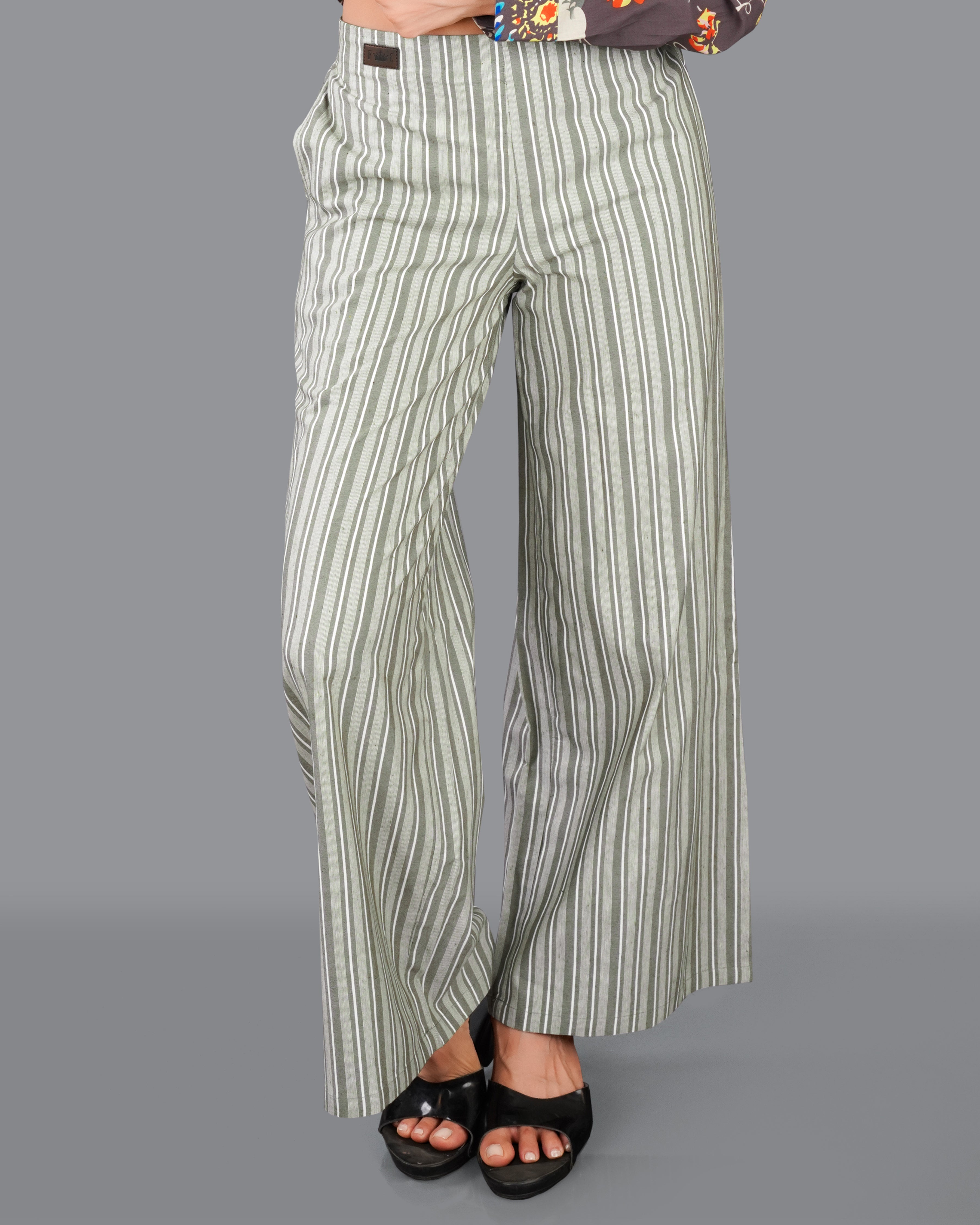 Gainsboro and Pale Oyster Gray Striped Premium Cotton Pants