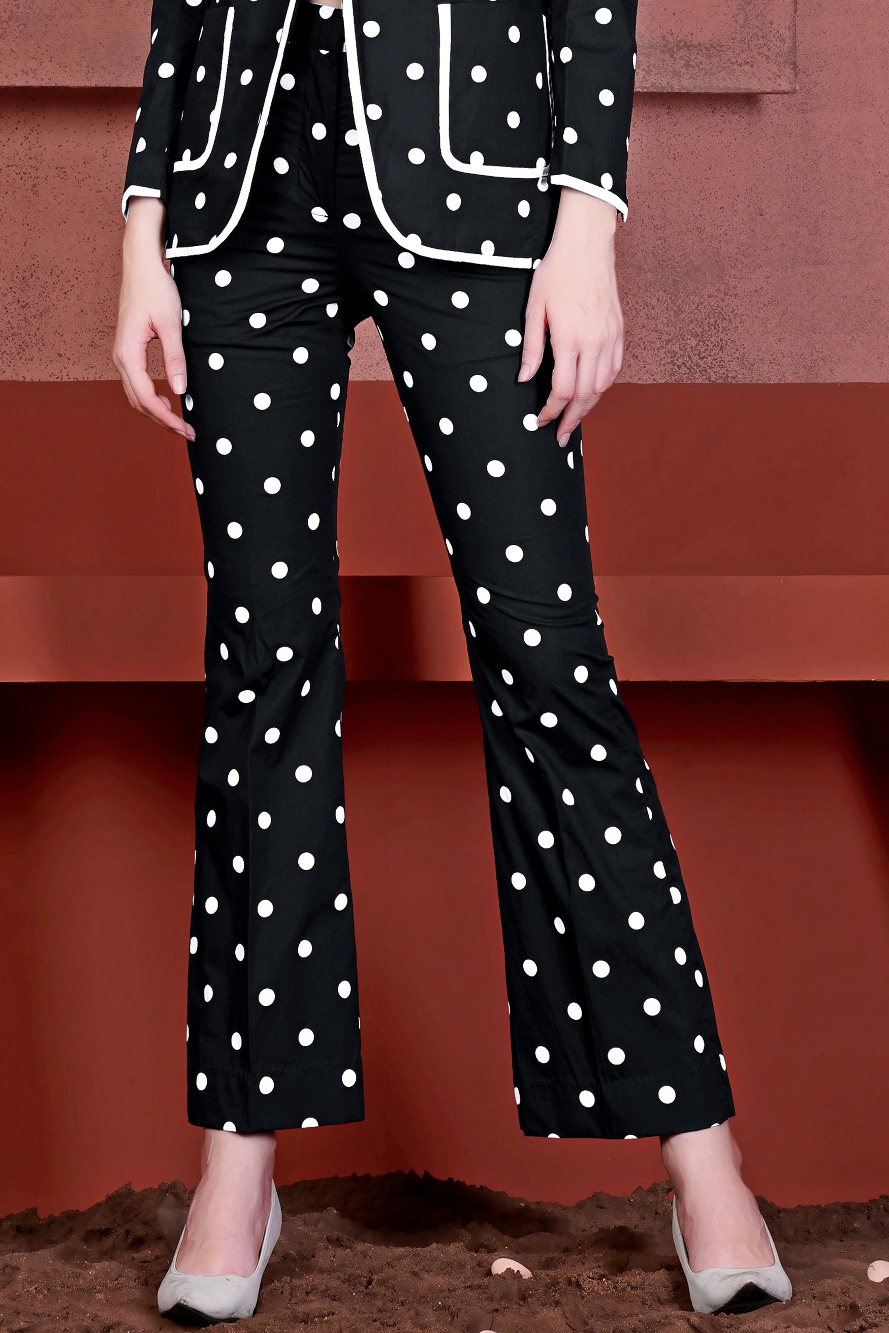 Jade Black and Bright White Polka Dotted Premium Cotton Women’s Pant